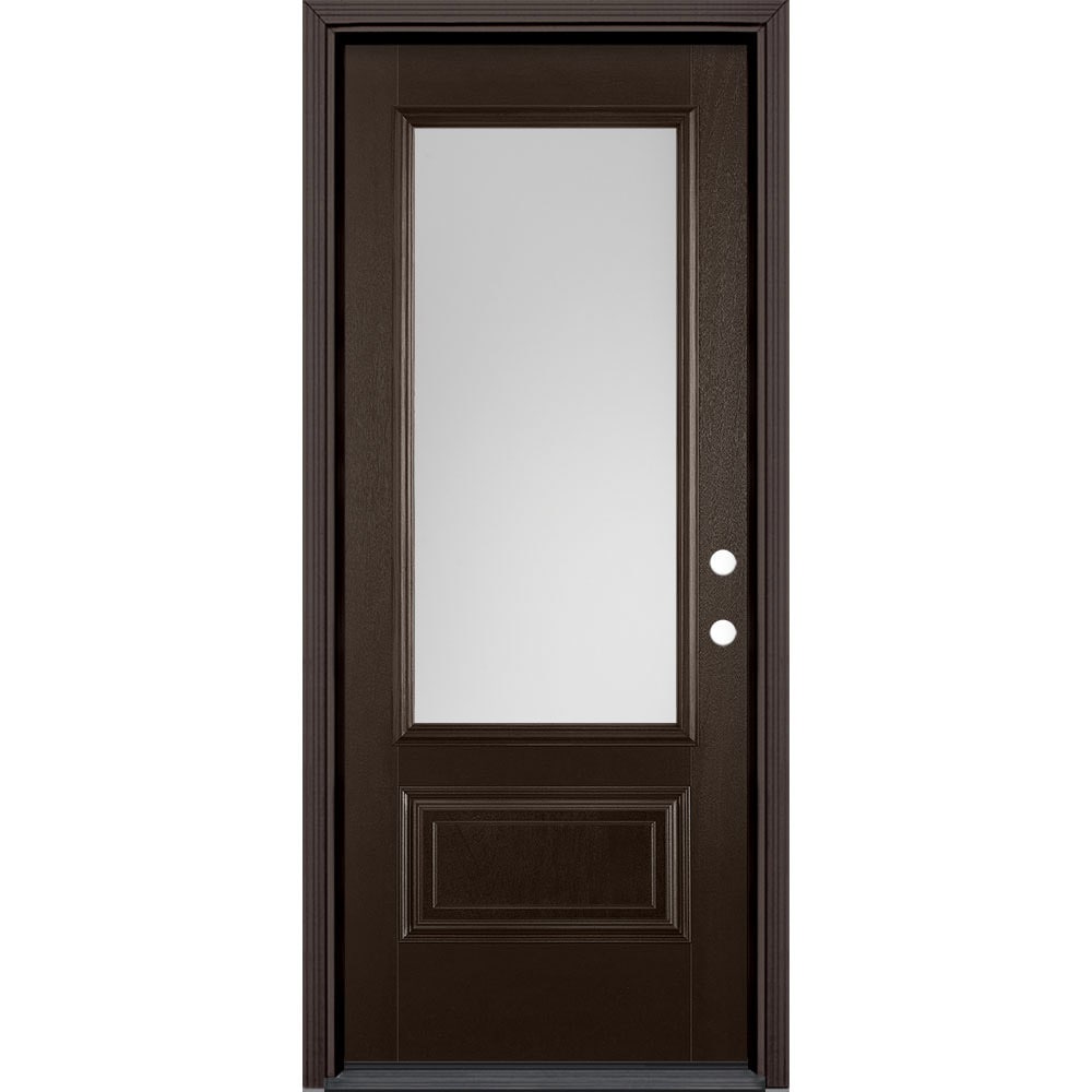 Masonite 629355 32-in x 80-in x 4-9/16-in Fiberglass 3/4 lite Left-hand inswing Walnut Stained Prehung Front Door with Brickmould Insulating core