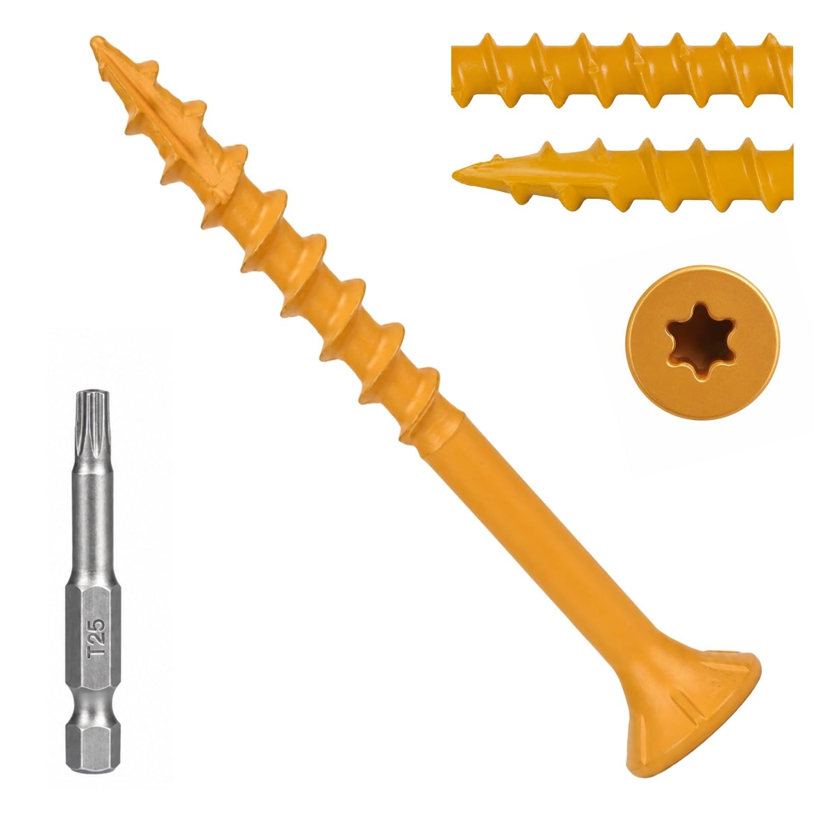 Etokfoks  Deck Screws 8 x 2 in 300 Pack Tan Epoxy Coated Torx Drive Self Drilling Carbon Steel T25 Bit