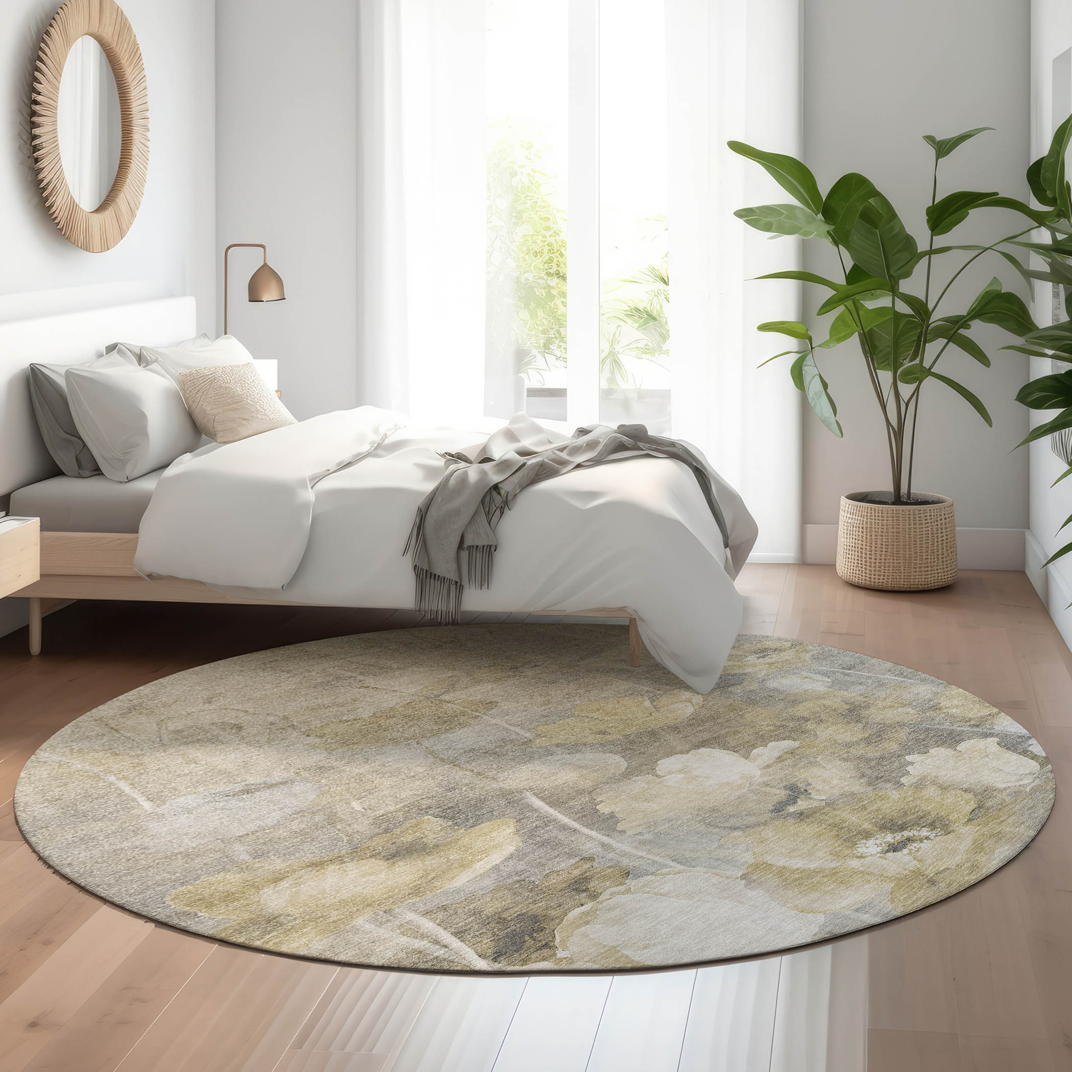 Addison Rugs AMF613BG8RO Mayfield AMF613BG 8 x 8 (ft) Loomed Polyester Beige Round Indoor Geometric Machine washable Area rug