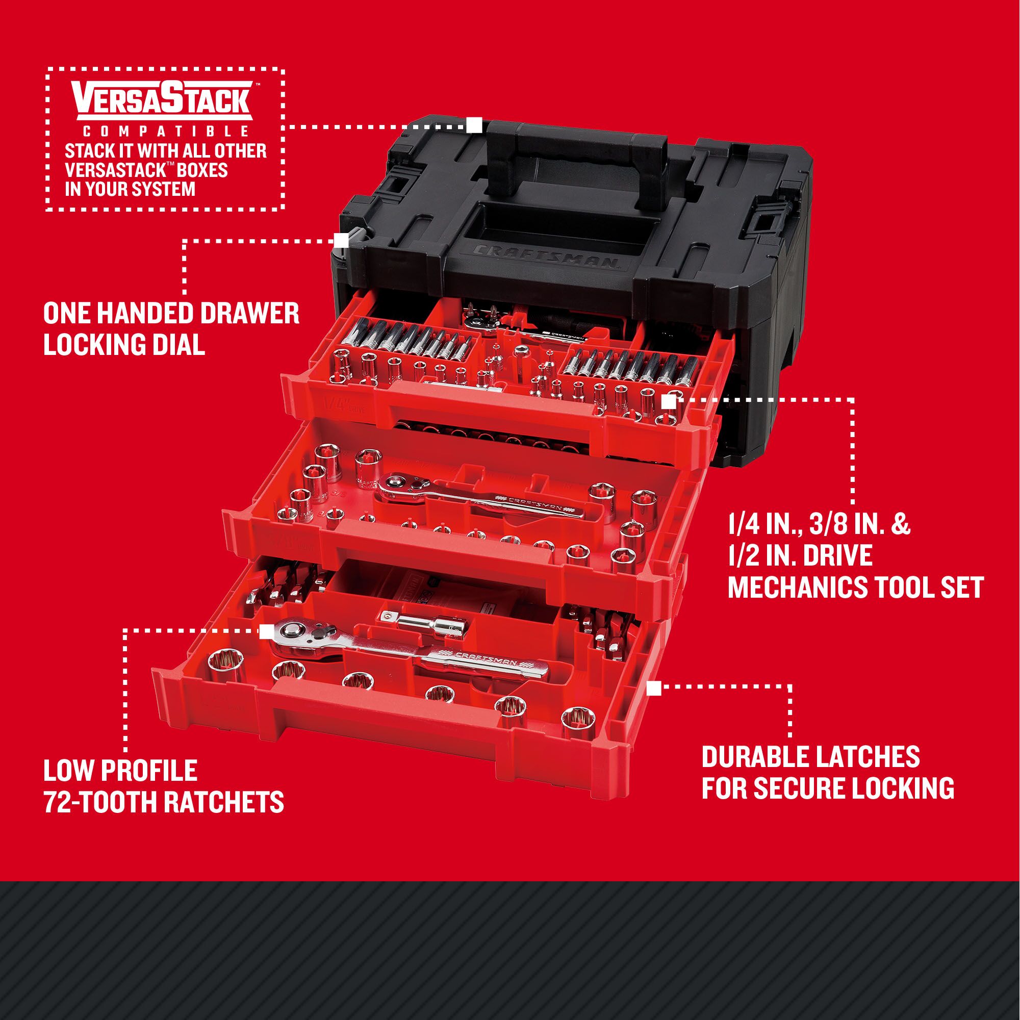 CRAFTSMAN 230-Piece Standard (SAE) and Metric Polished Chrome Mechanics Tool Set with Hard Case