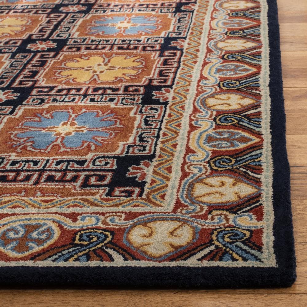Heritage Square Hand-Tufted Navy Wool 6' x 6' Area Rug
