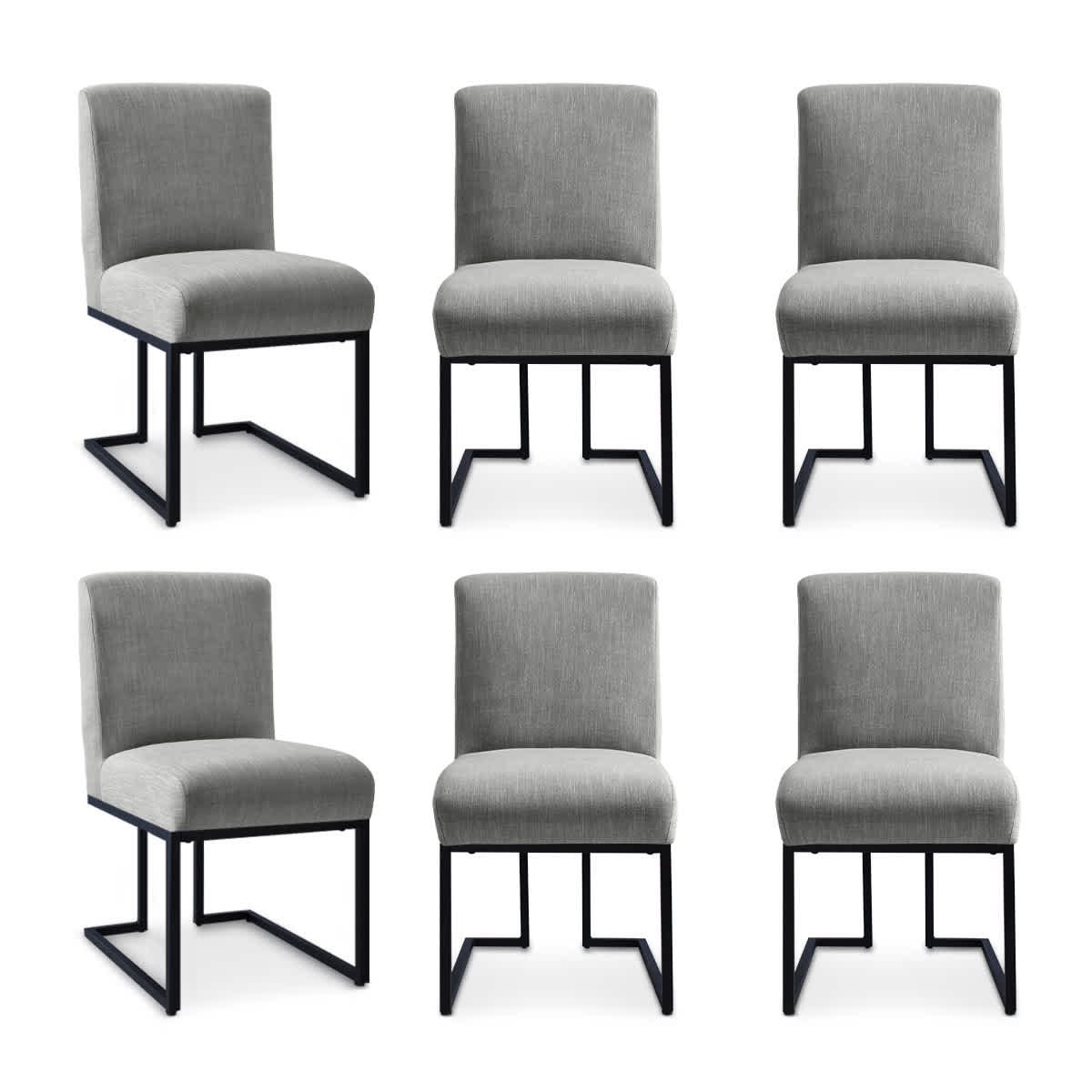 Maison Boucle MASON-CHAIR-GREY6 Dining Chairs Set of 6 Gray Upholstered with Black Metal Sled Base for Kitchen or Dining Room