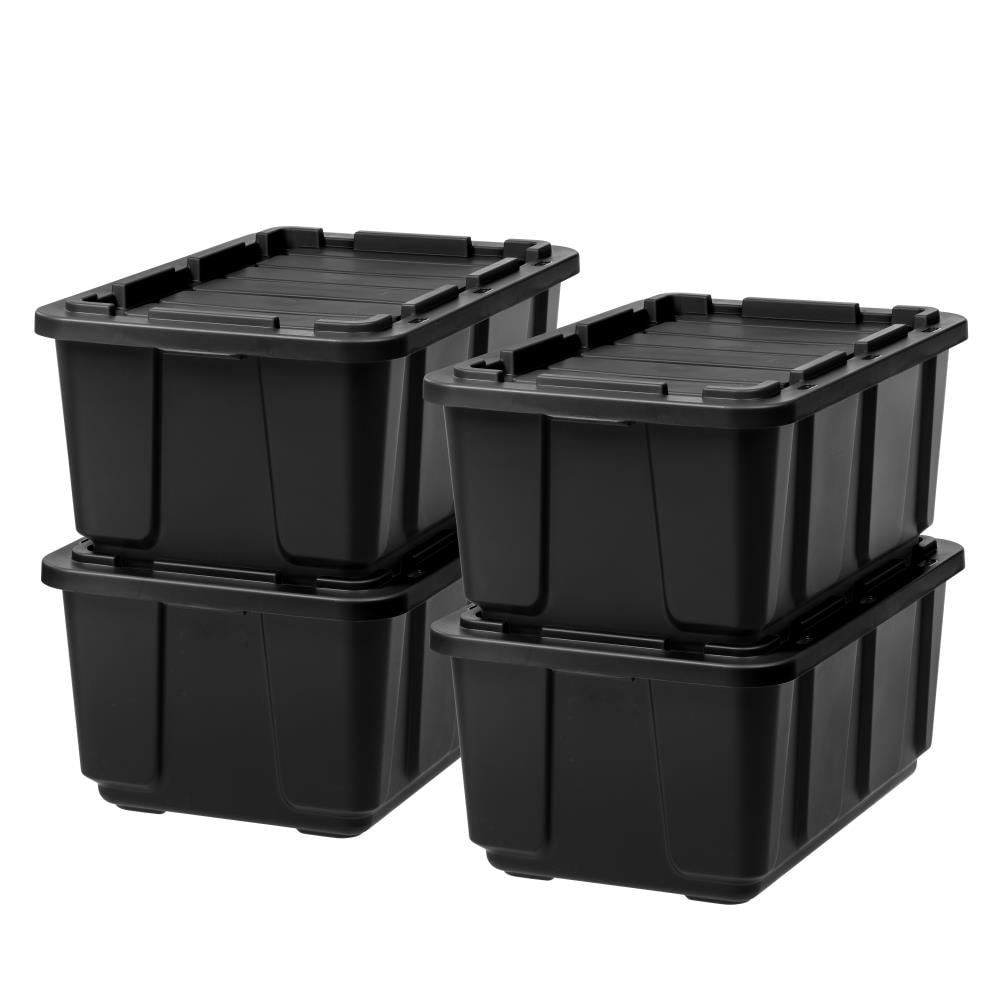 BELLA STORAGE 32 Gallon Locking Lid Plastic Storage Tote, Black, 4 Count