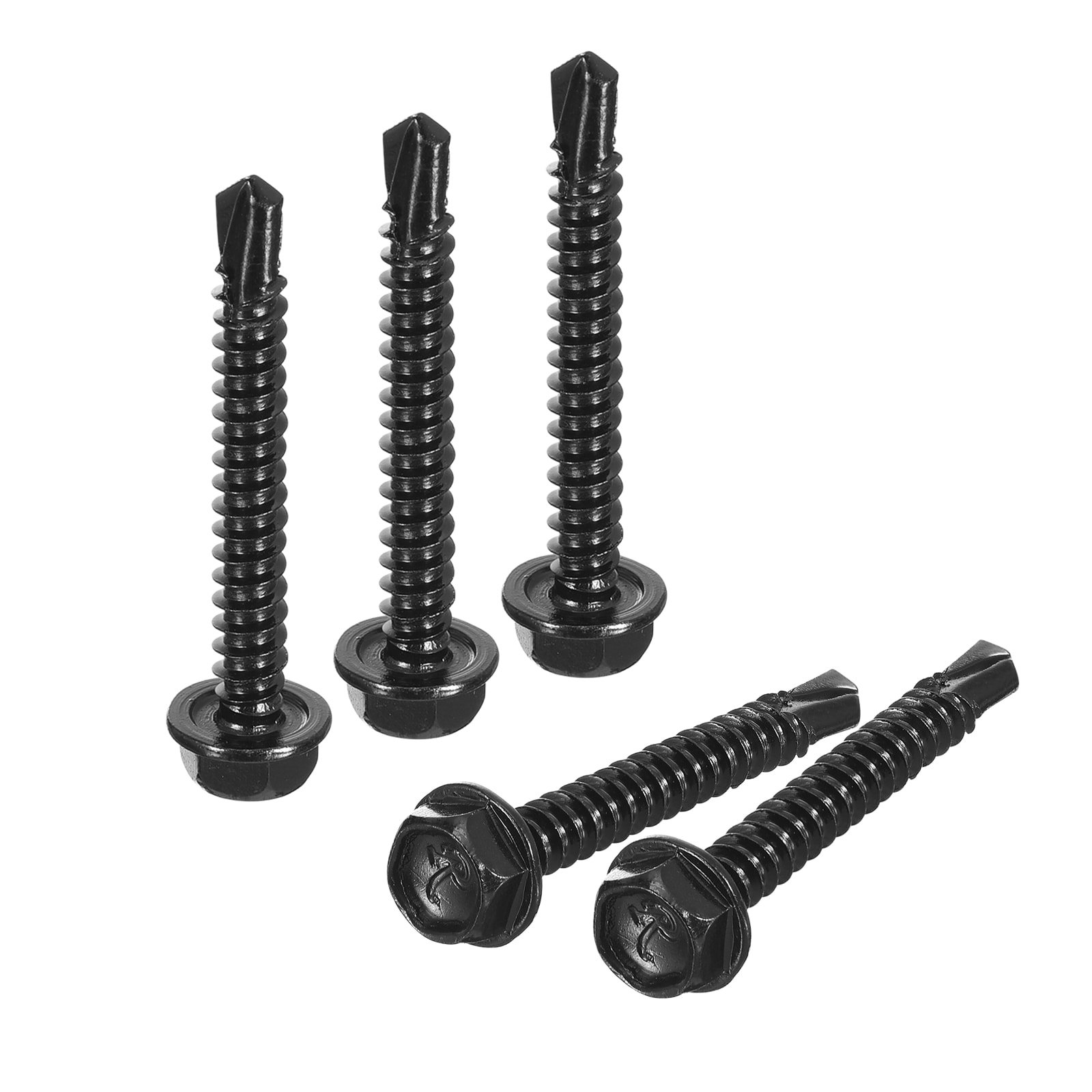 Unique Bargains #10 x 1-1/2inch Hex Washer Head Self Drilling Screws 100pcs 410 Stainless Steel Sheet Metal Self Tapping Screws for Metal Wood Black