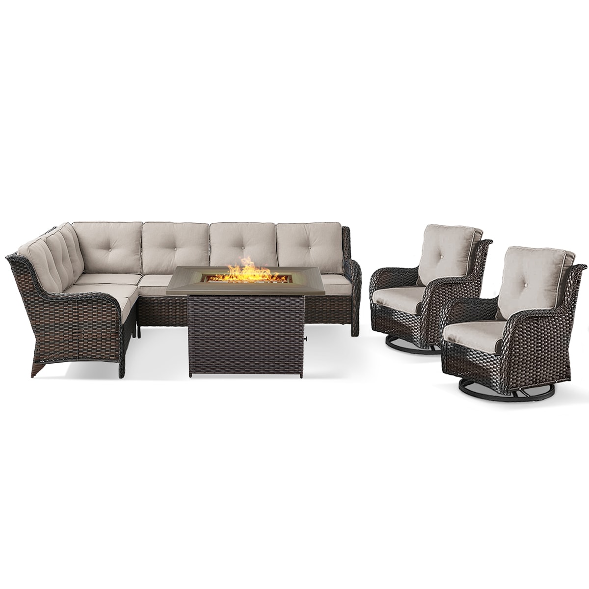 Rilyson FS144023APBR13-2 ASPEN 4 -Piece Woven Patio Conversation Set with Off-white Cushions