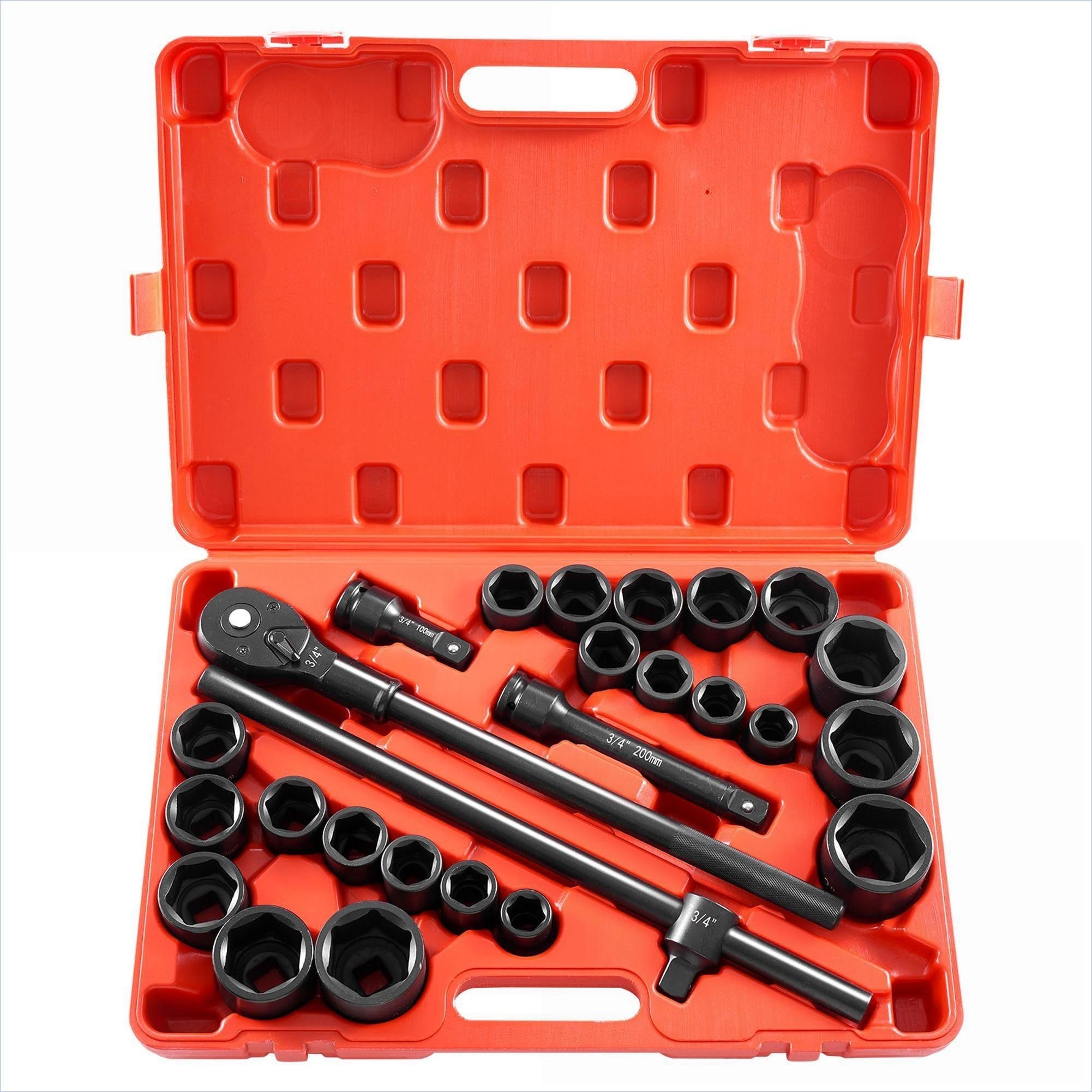 Watnature 27-Piece 3or4 Inch Drive Impact Socket Set SAE 7or8 to 2 Inch Metric 22-50mm Matte Black Steel Tools with Storage Case #EPL1V3QSSOGK