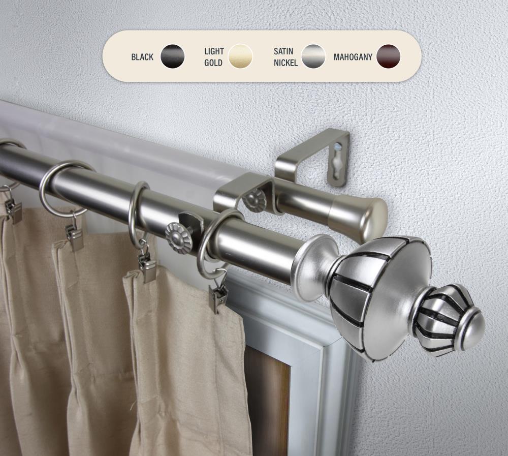 Hart & Harlow L100-65-665-D 1-in Marcelo 66-in to 120-in Satin nickel Steel Double curtain rod with Finials