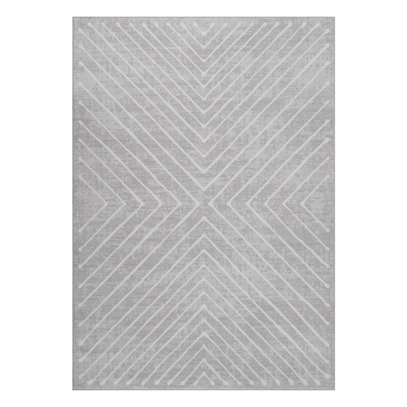 WhizMax SUNNY-PHK-33CC367B 8 x 10 ft Polyester Light Grey Rectangular Living Room Bedroom Dining Room Geometric Stripped Lines Print Modern Machine Washable Area Rug