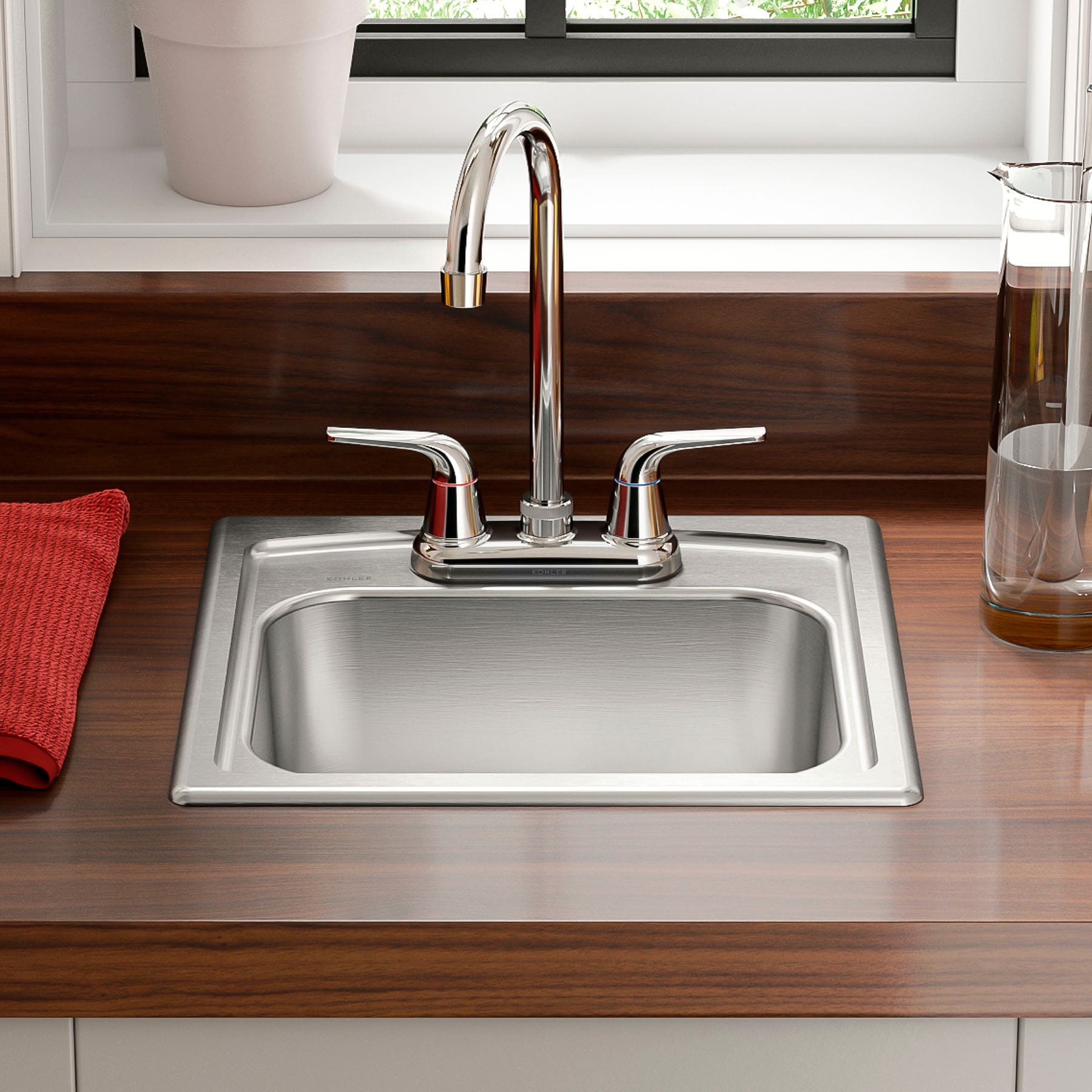 Toccata 15-in L x 15-in W Stainless Steel 2-Hole Drop-In Bar Sink | - KOHLER R3349-2-NA