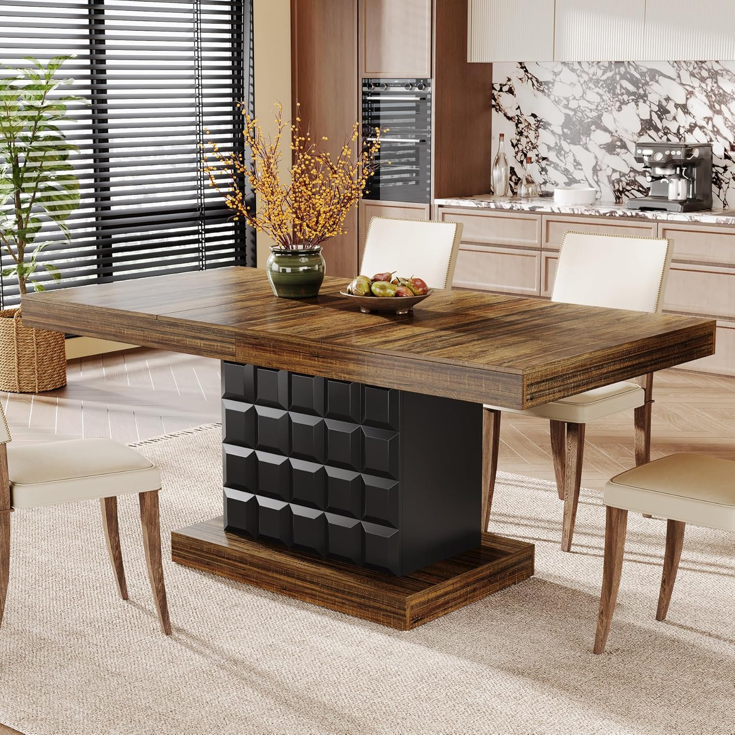 Tribesigns Brown and Black Farmhouse Rectangular Dining Table 63 L x 30 ...