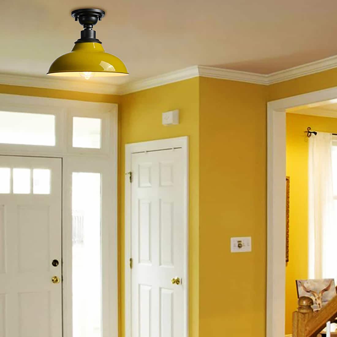 Yellow and Gray Industrial Farmhouse Semi-Flush Mount Ceiling Light