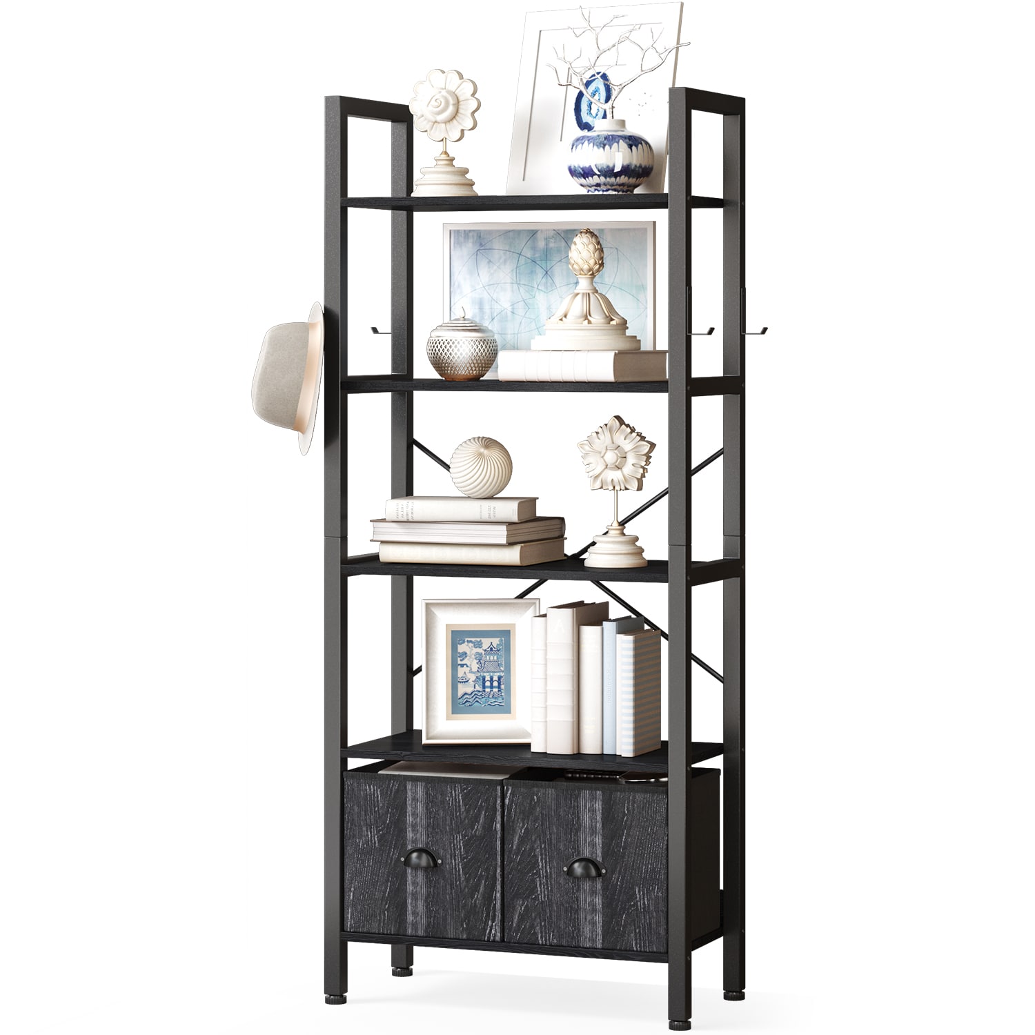 AOXUN H14035BR Black Composite 5 -Shelf Bookcase ( 19.7-in W x 59.5-in H x 11-in D ) Finished