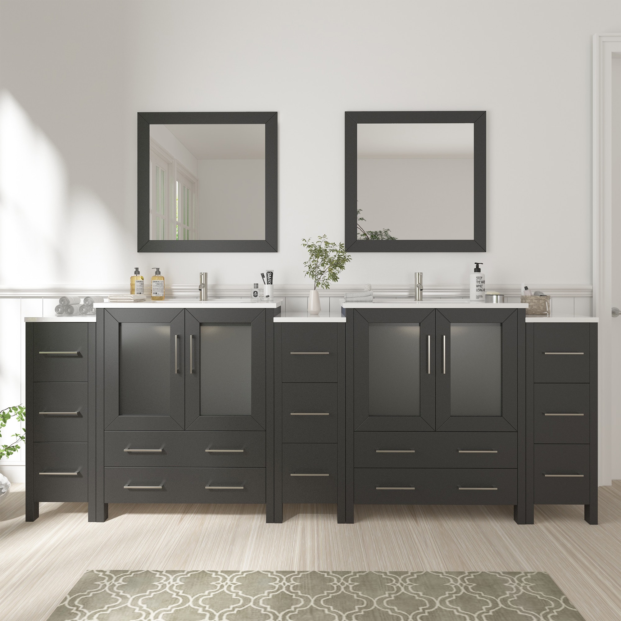 Vanity Art VA3024-84E Brescia 84-in Espresso Undermount Double sink Bathroom Vanity with White Ceramic Top (Mirror Included)