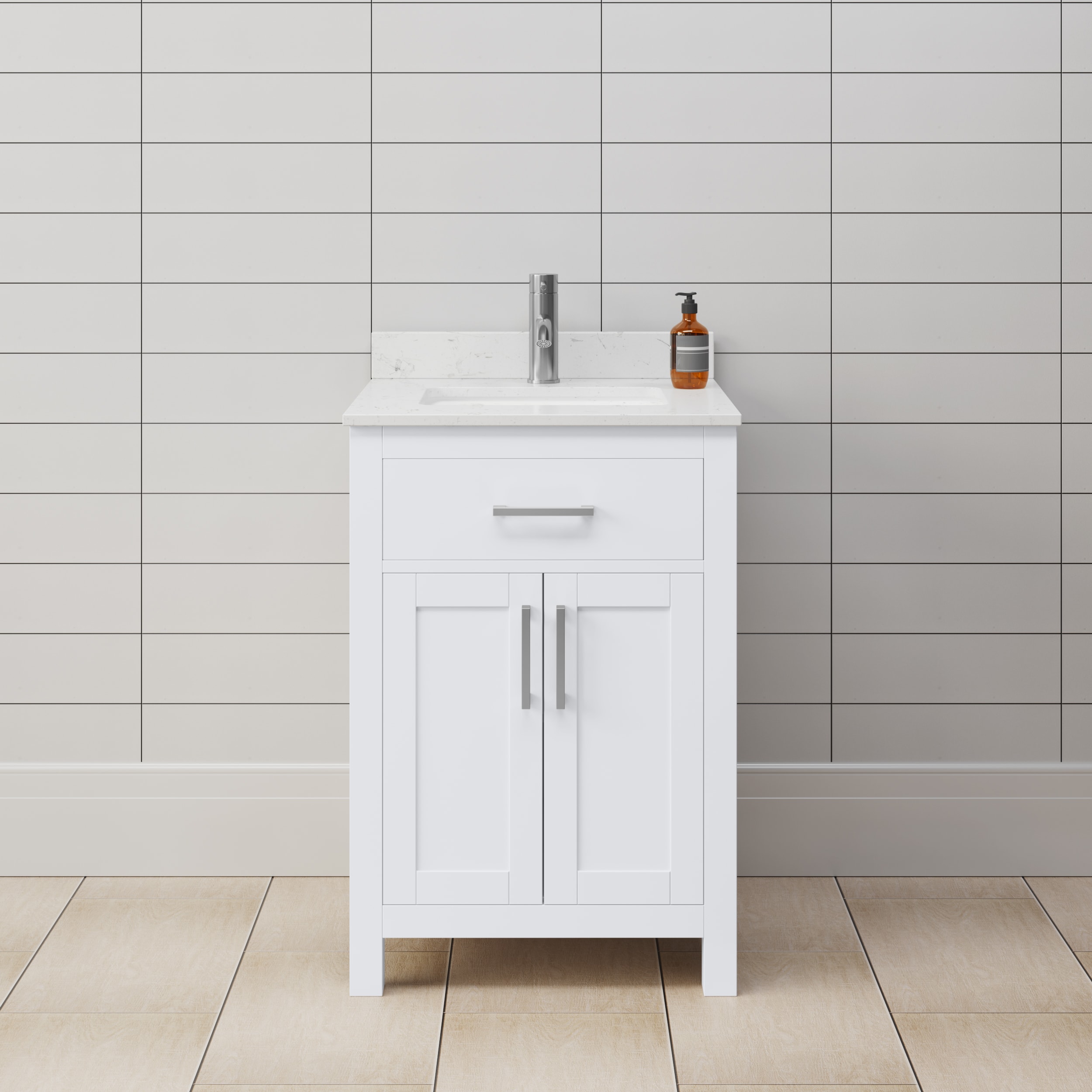 Beckett 24" White Freestanding Single Bathroom Vanity with Carrara Marble Top