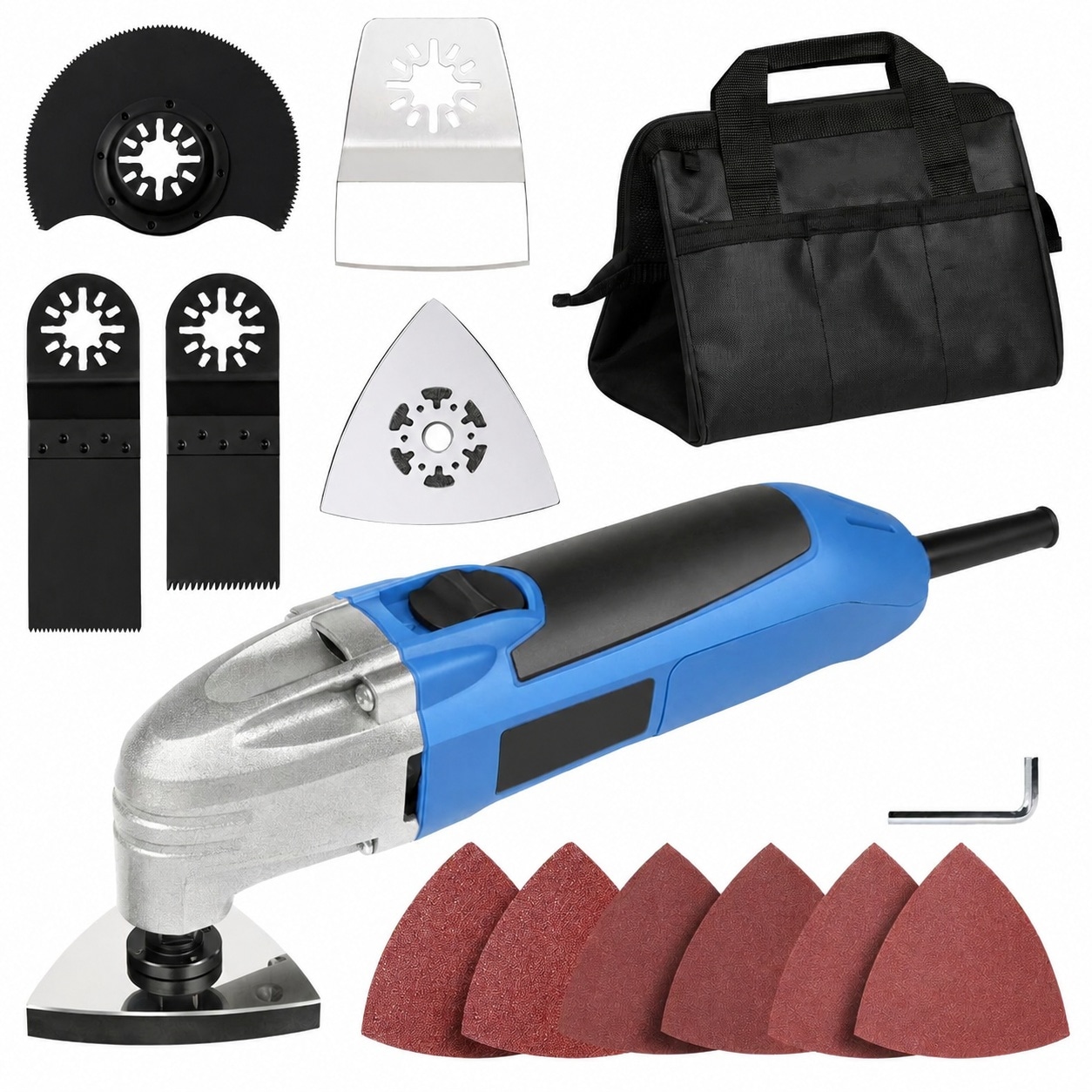 Lukvuzo  Oscillating Multi Tool 1 Point 6A Corded Power Tool with Tool Bag and 12 Piece Accessory Kit for Cutting Sanding Grinding and Scraping