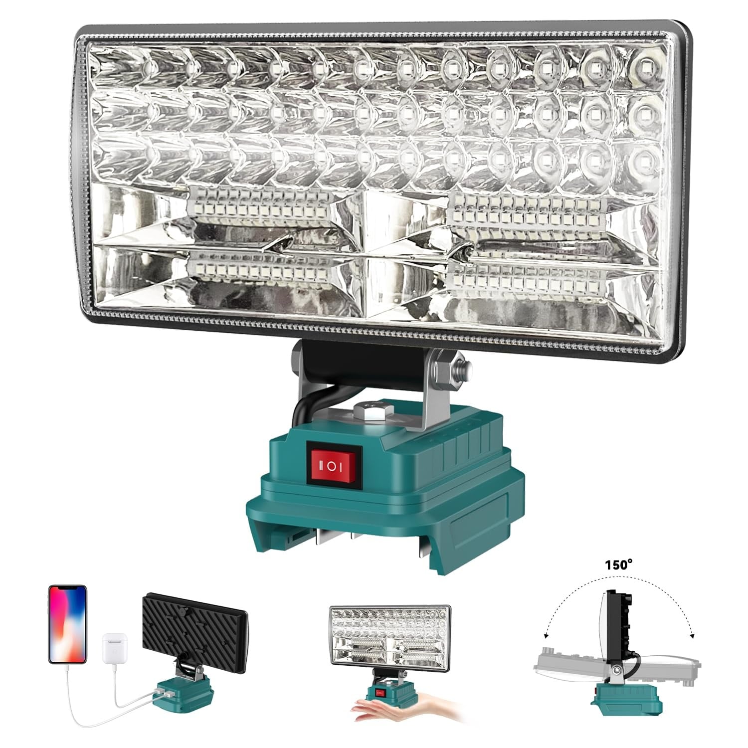 Vrbgify 8 Inch Cordless LED Work Light Compatible with Makita 18V Battery 2 Level Adjustable 90W 5400 Lumens USB Port Portable 1 Piece #LVG0423O29