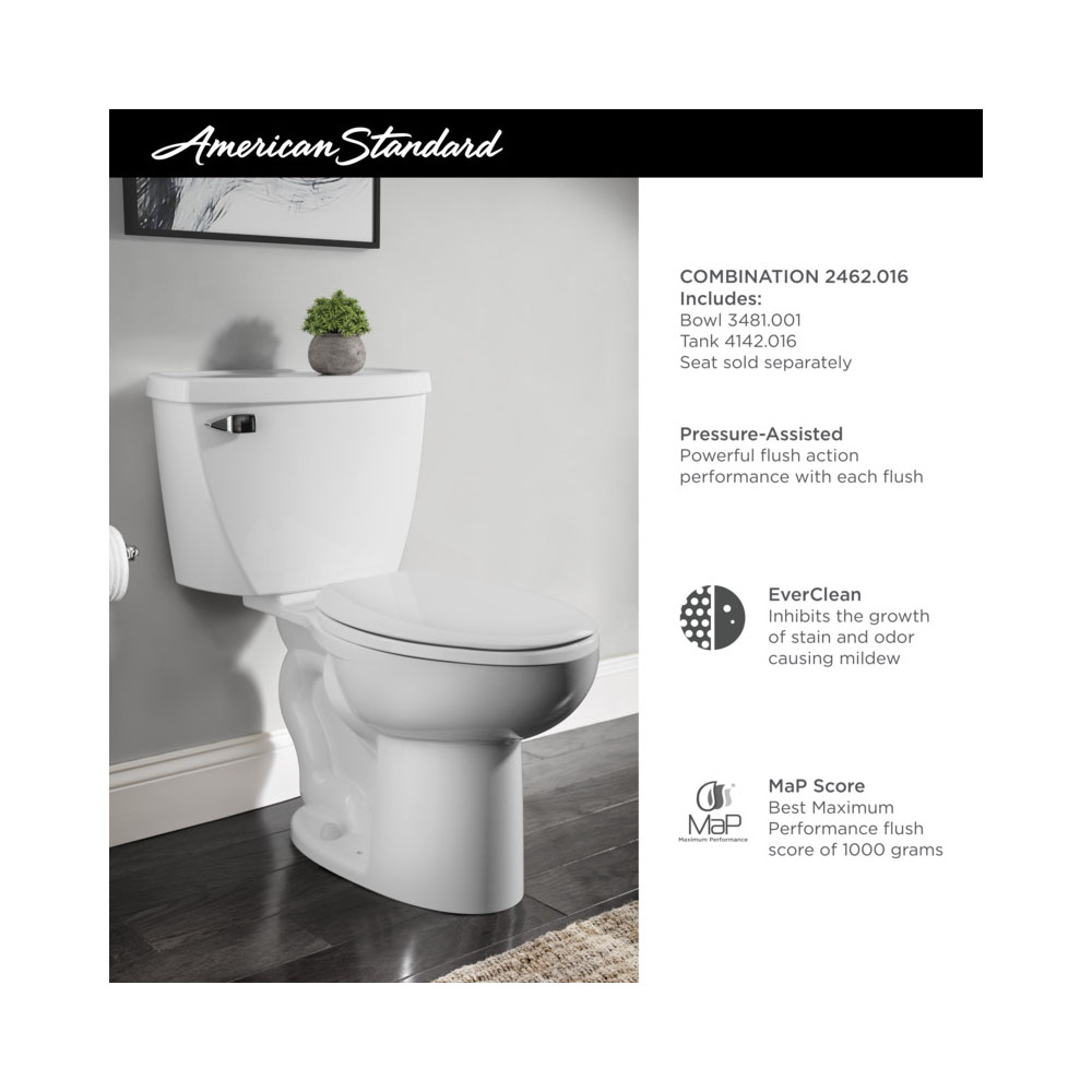 American Standard White Elongated Pressure-Assisted Two-Piece Toilet