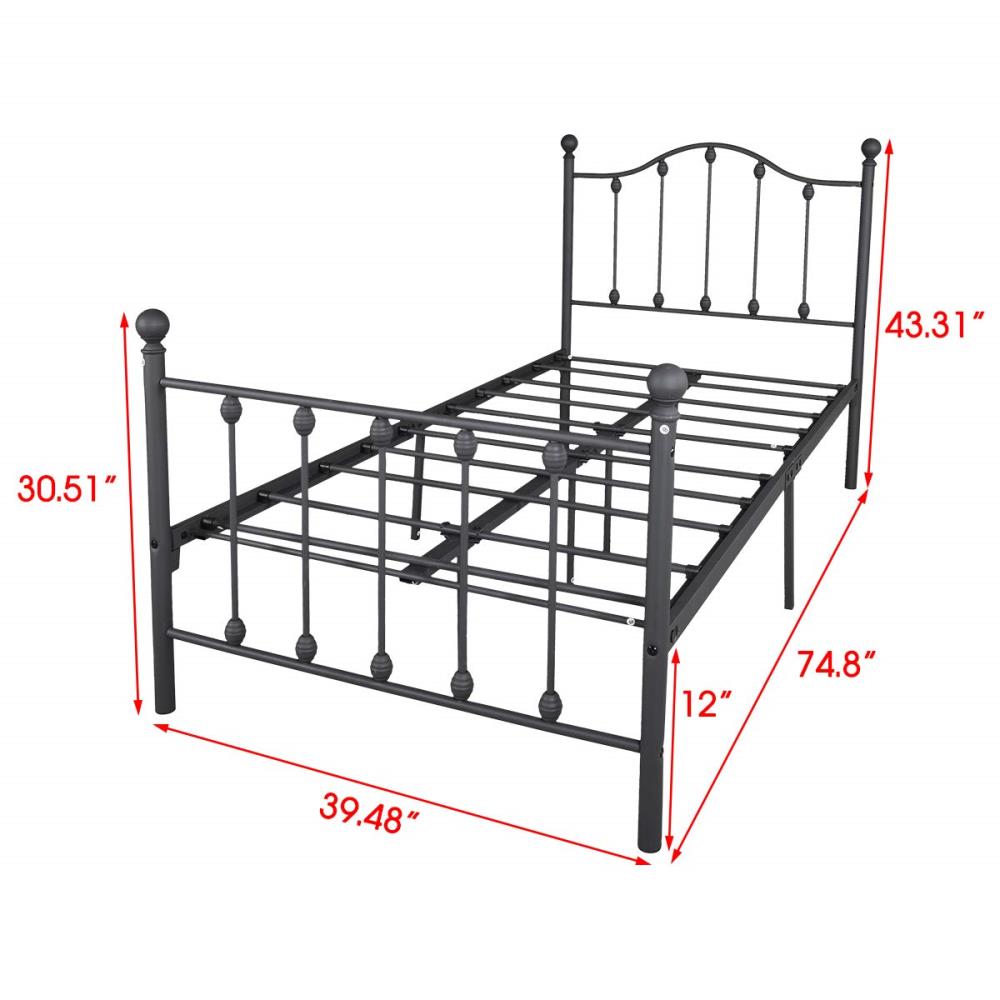 Clihome Twin Size Metal Bed Black Full Metal Bed Frame with Storage at