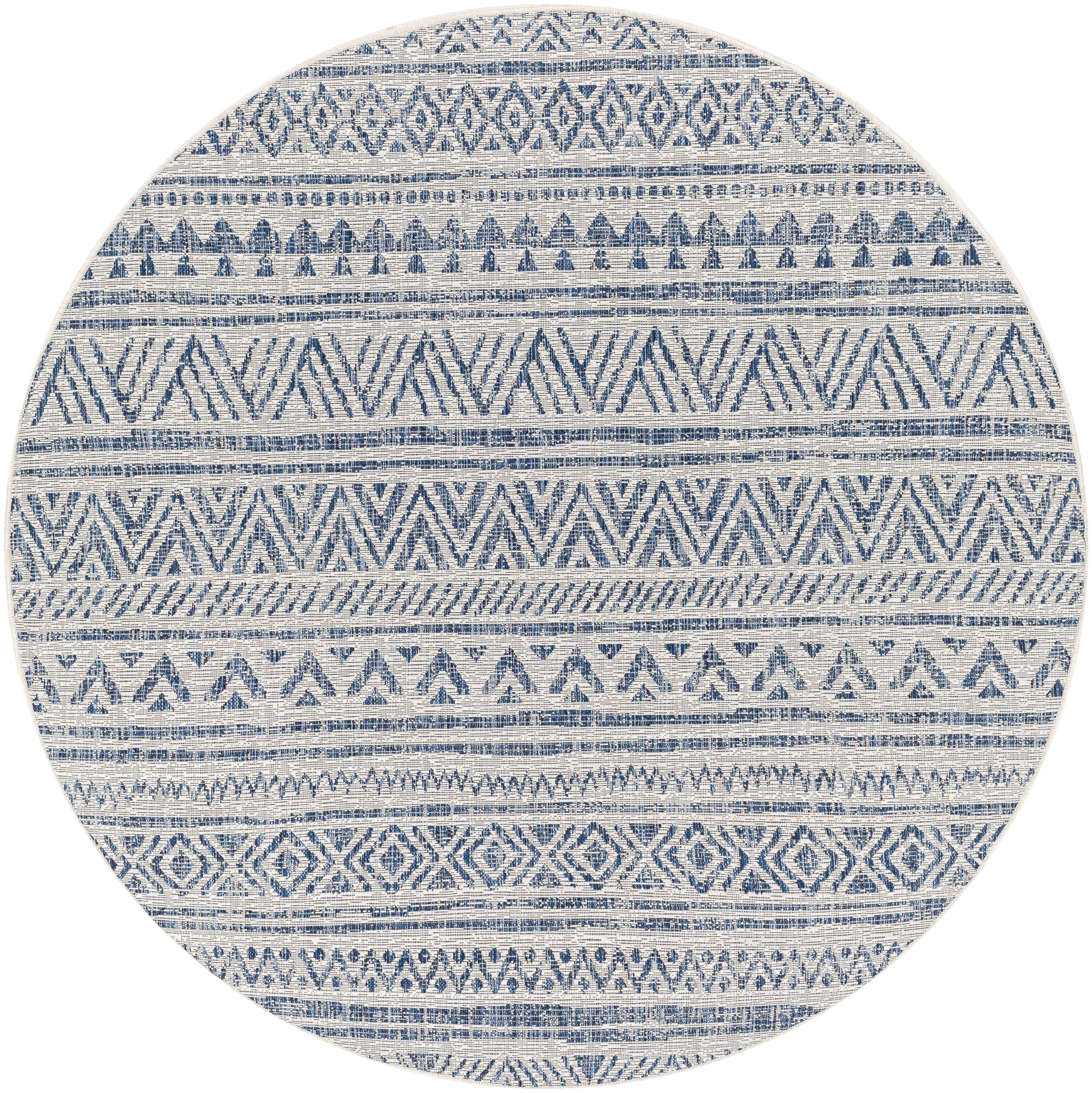 Livabliss EAG2335-53RD Eagean 5 x 5 (ft) Polypropylene Navy Round Indoor/Outdoor Chevron Global Area rug