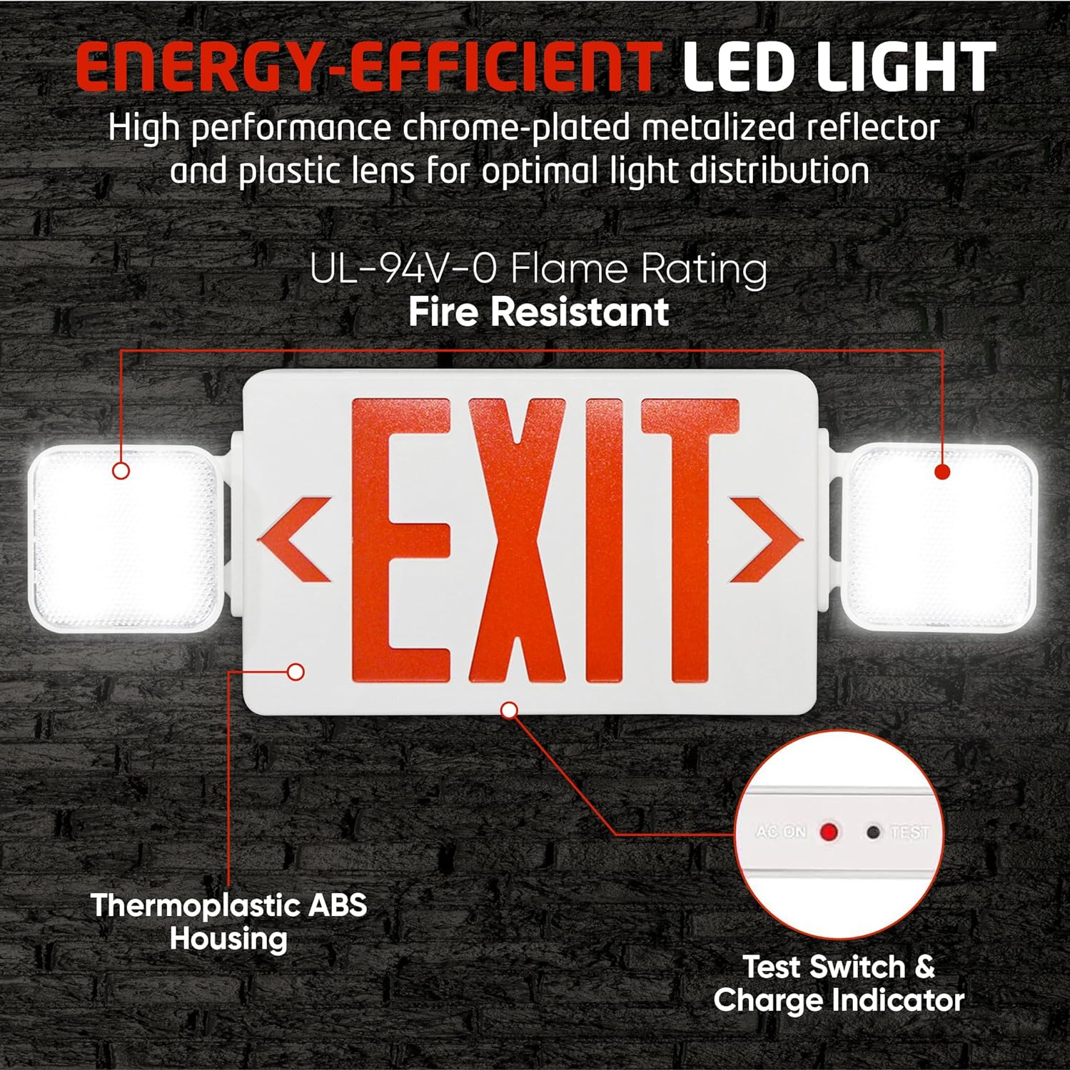 Ciata 5-Watt 120/277-Volt LED White Hardwired Exit Light With Red ...