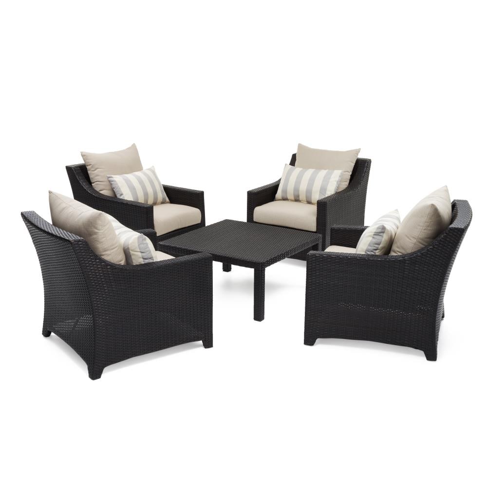 RST Brands OP-PECLB5T-SLT-K Deco 5-Piece Wicker Patio Conversation Set with Gray Sunsharp Cushions