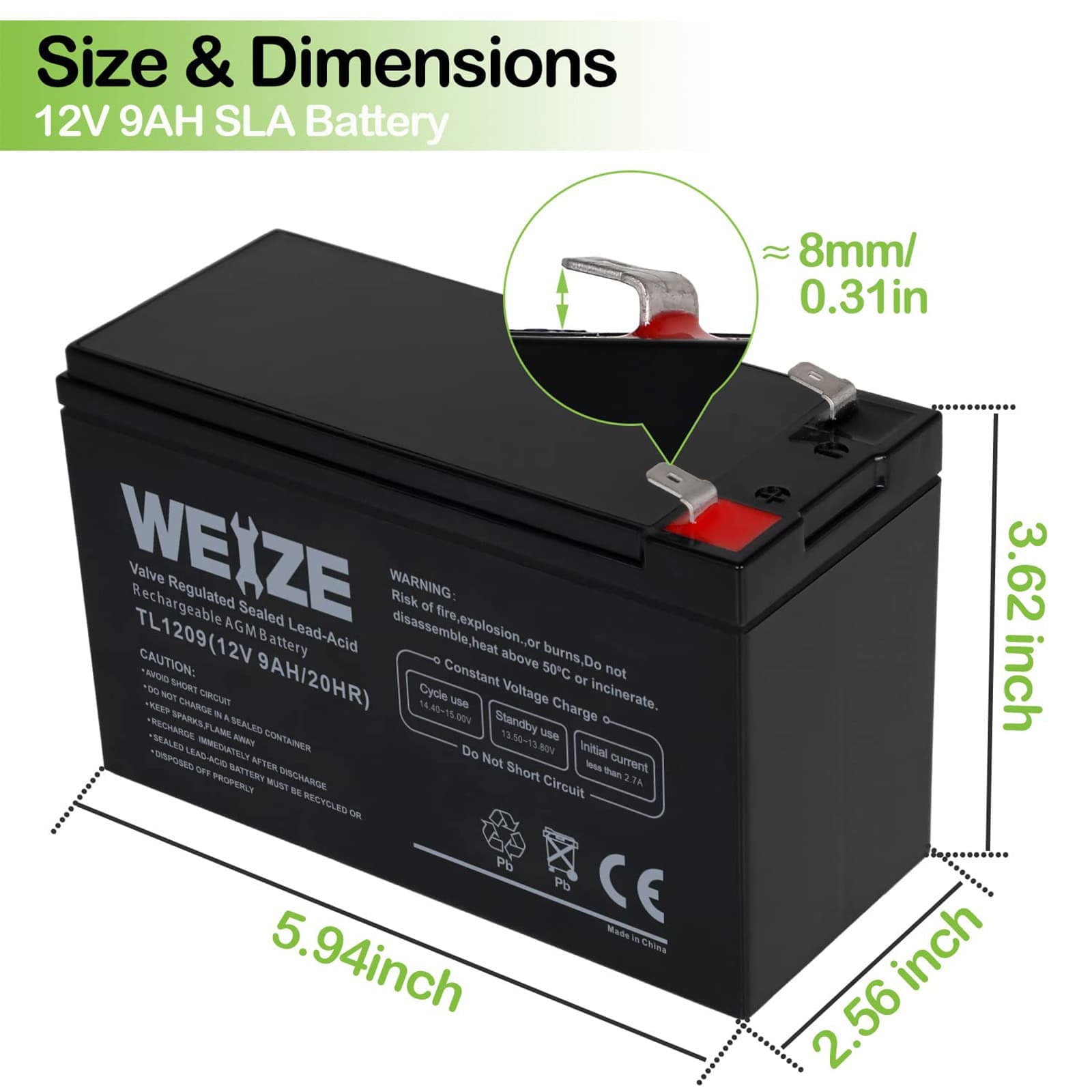 WEIZE QS12-9-2P Device-Replacement-Batteries - View #2