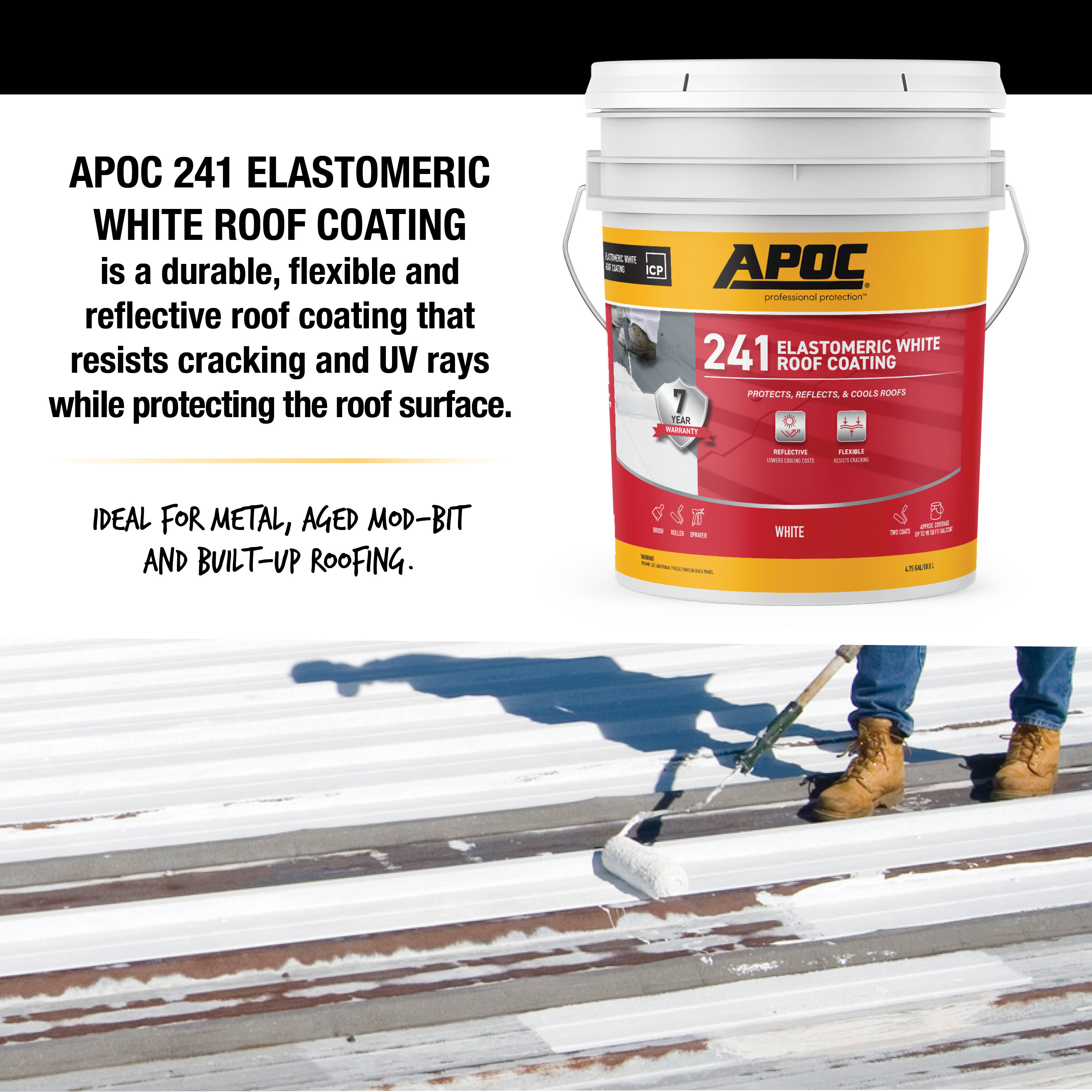 APOC 241 4.75-Gallon White Elastomeric Reflective Roof Coating (7-year ...