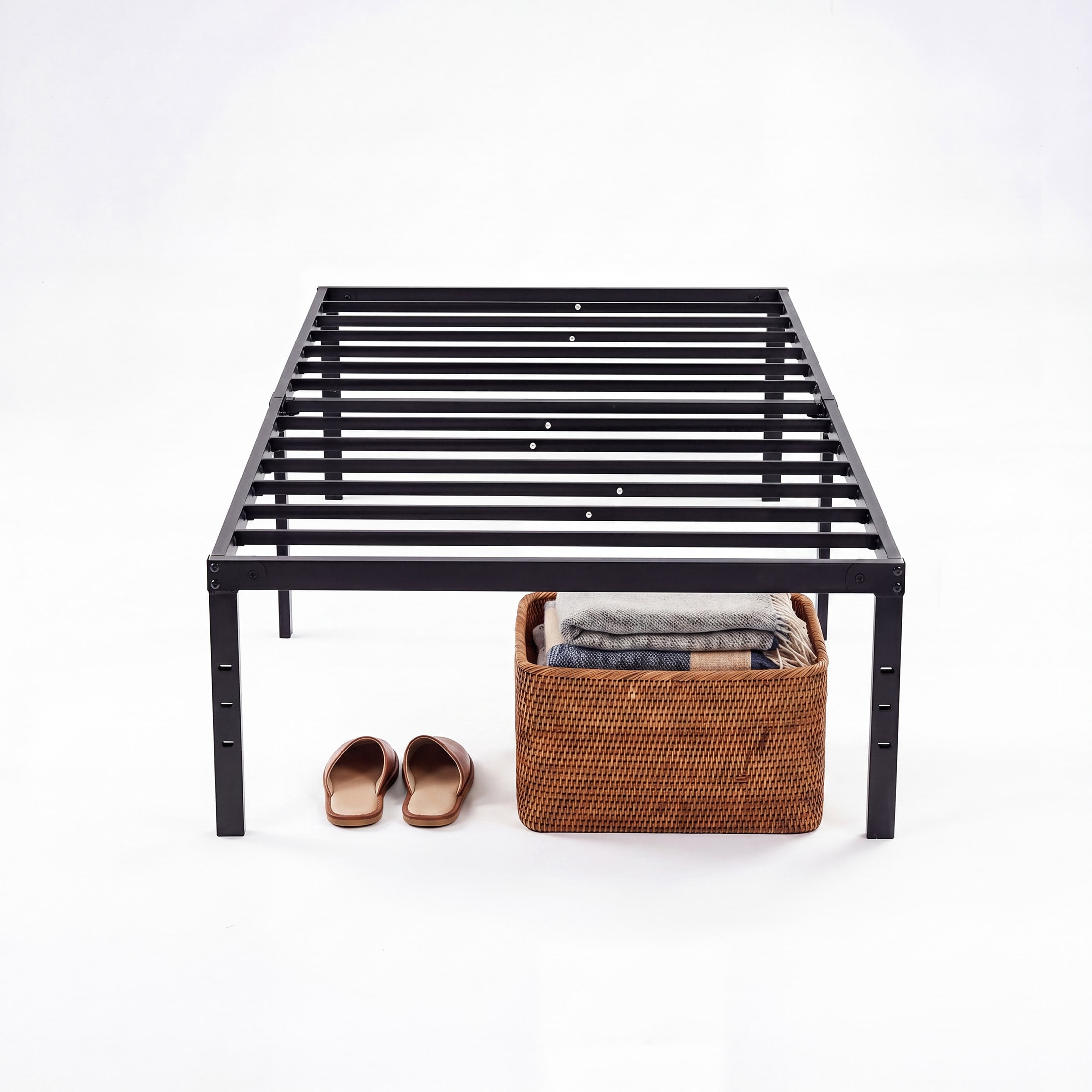 Sweetcrispy 16-in H Twin XL Black Metal Platform Bed Frame with Steel Slats