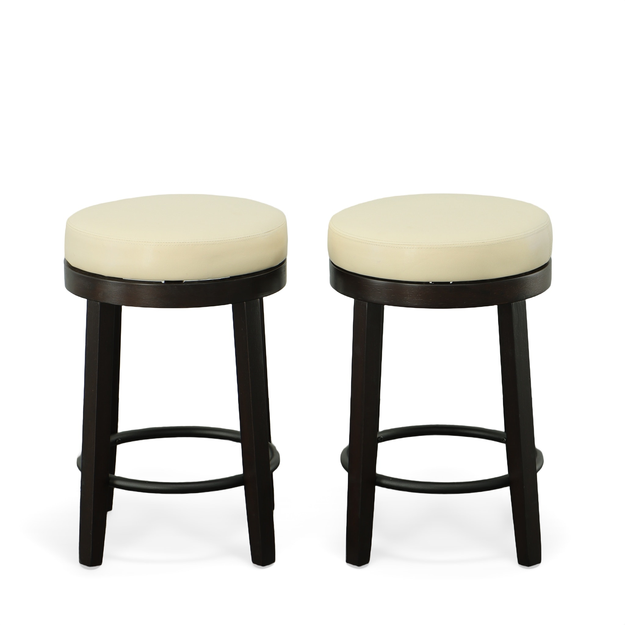 Carolina Cottage CL1724ESPCRM Set of 2 Cream/Espresso 24-in H Counter height Upholstered Swivel Wood Bar Stool