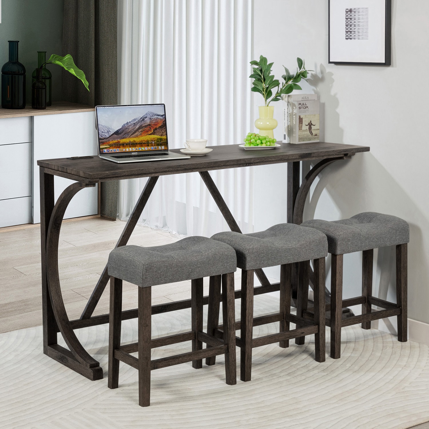 Mondawe MO-FB93825 Gray Contemporary/Modern Dining Room Set with Rectangular Table ( Seats 3 )