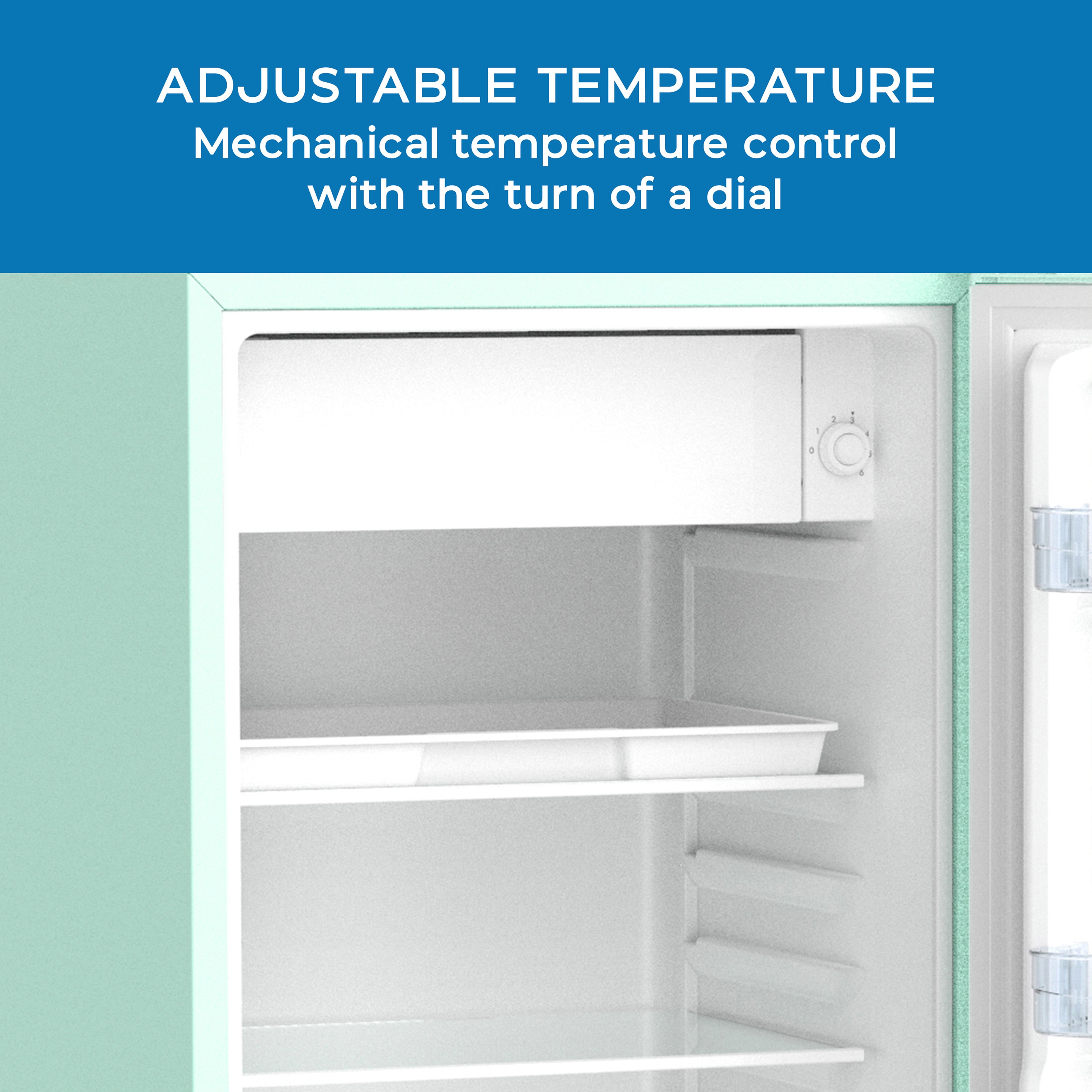 Seafoam Green Retro Compact Refrigerator with Glass Shelves, 3.1 cu ft