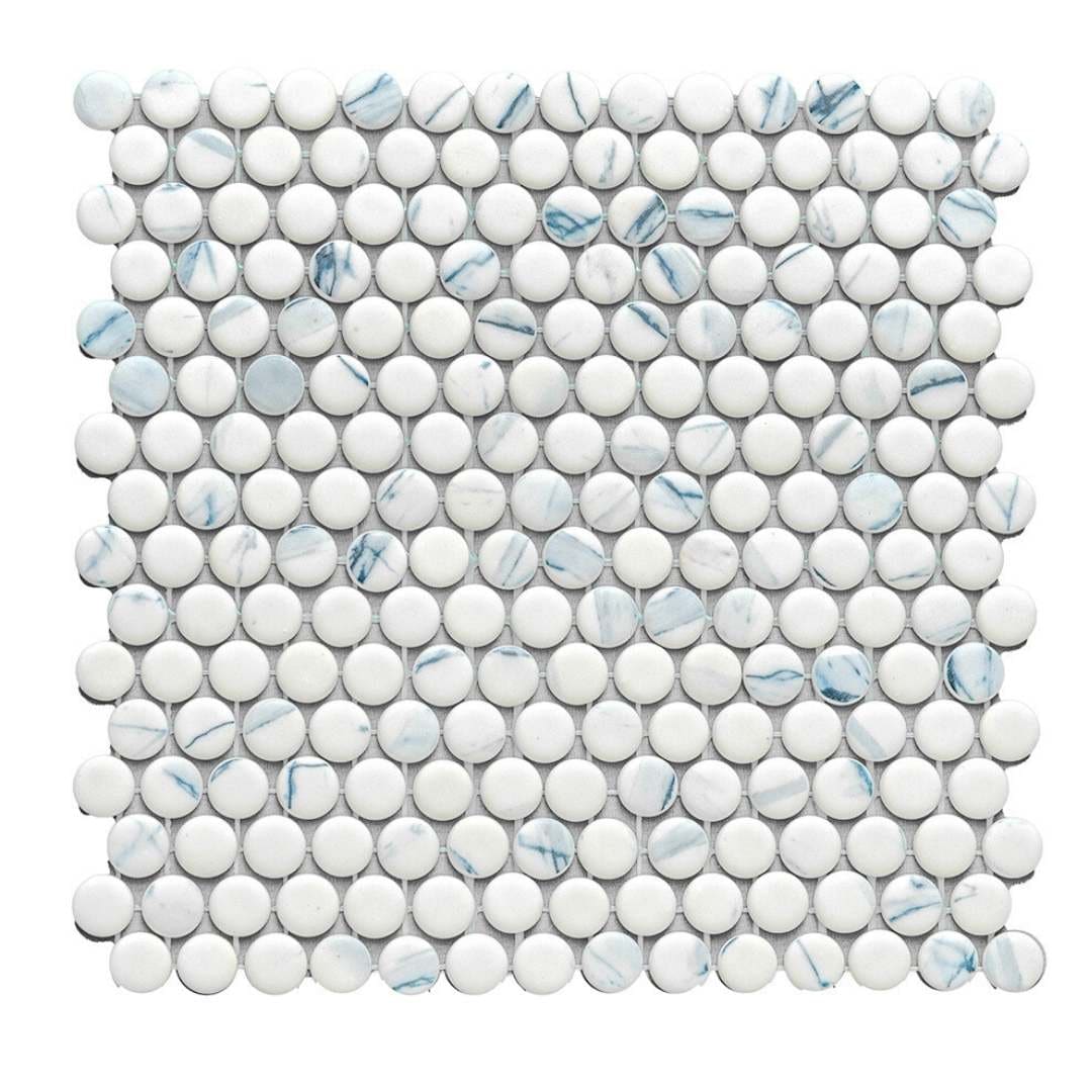 The Tile Life SPENNBLISCB Sample- Eterna Penny Calacatta Blue 4-in x 4-in Matte Glass Floor and Wall Tile