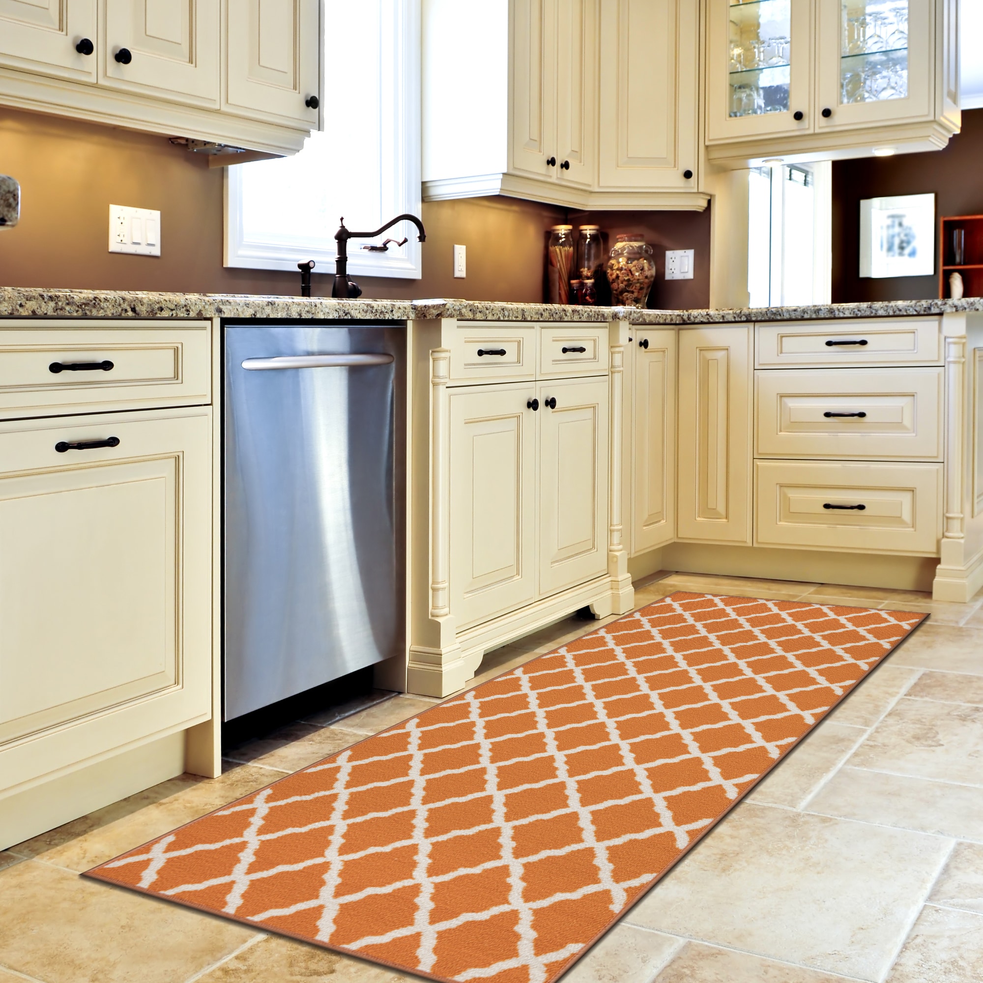 Ottomanson CRM8029-2X6 Non-Slip Bedroom Rug 2 x 6 (ft) Loomed Nylon Orange Rectangular Indoor Trellis Moroccan Runner rug