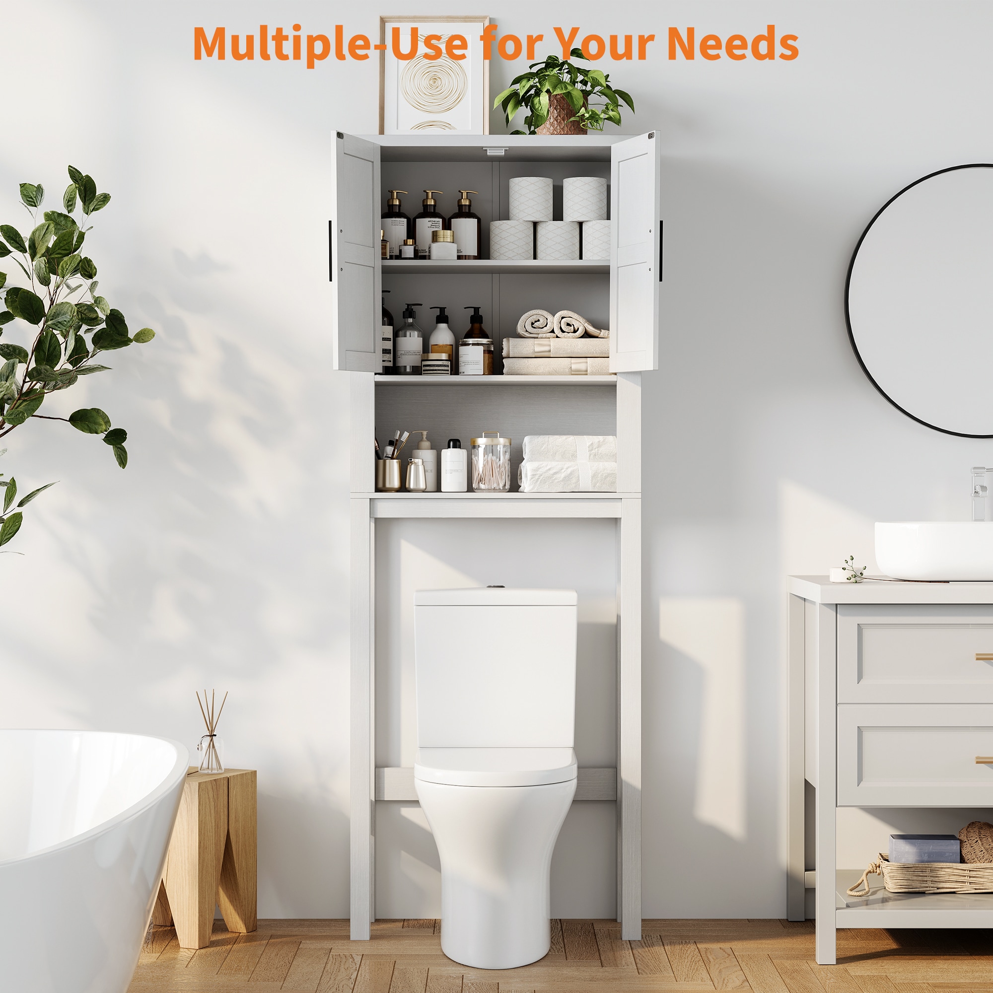 Garvee Over the Toilet Storage Cabinet White Bathroom Space Saver with ...