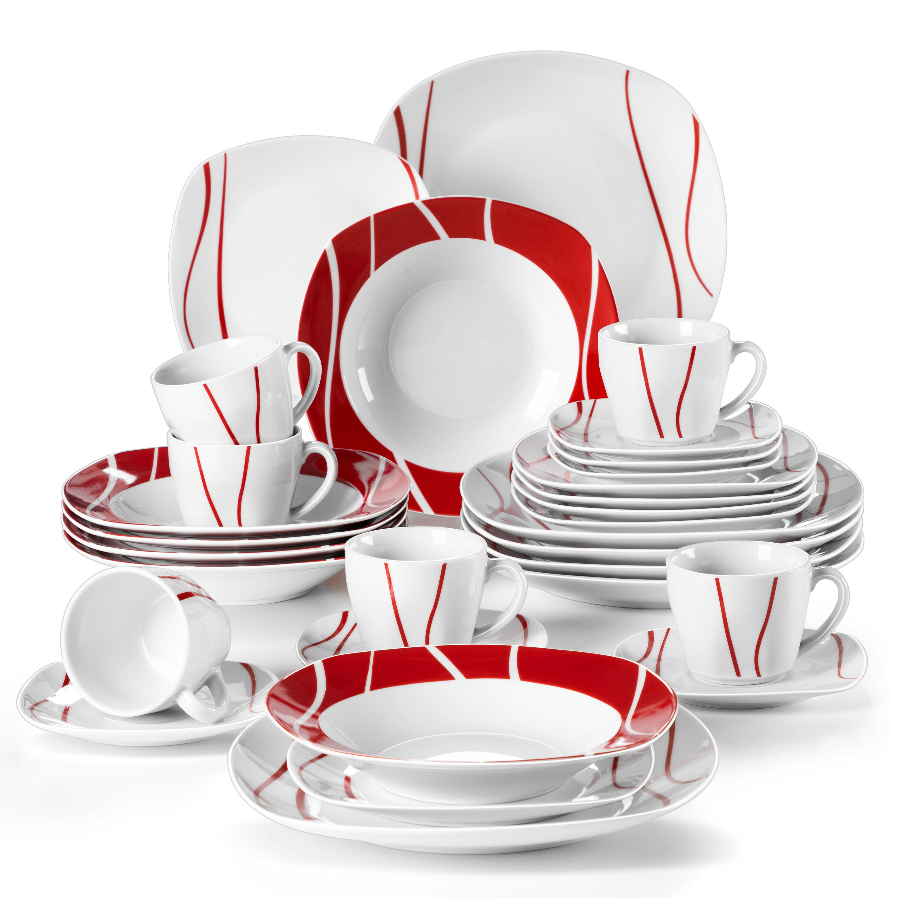 MALACASA, Porcelain Dishes Sets for 6, 18-Piece Dinner Set Ivory