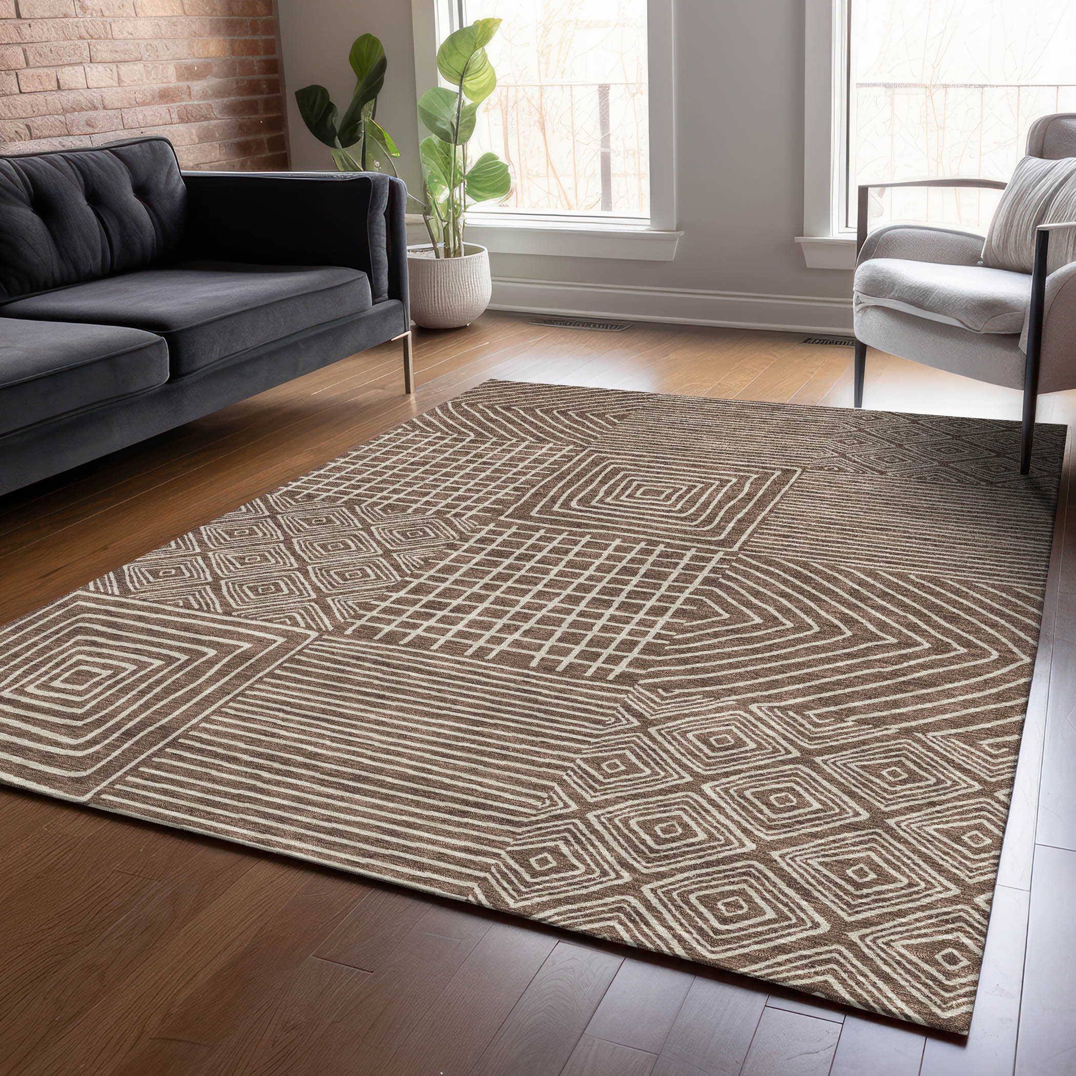 Addison Rugs ACN1044BR30X46 Chantille ACN1044BR 2 x 3 (ft) Polyester Brown Rectangular Indoor/Outdoor Geometric Machine washable Area rug