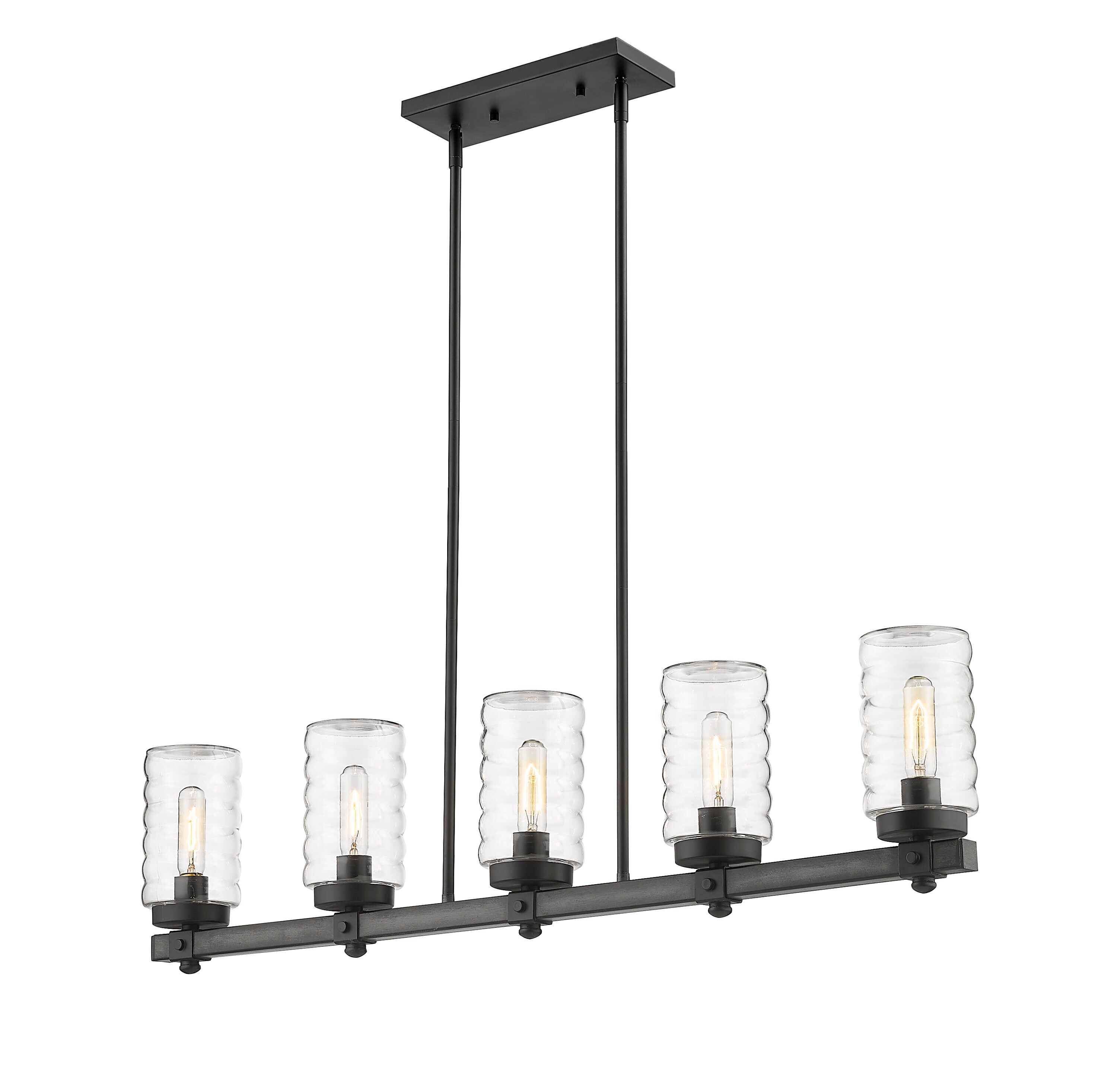 Z-Lite 588-5L-ABB Tahoe 5 -Light Ashen Barnboard Transitional Clear glass Linear Large Outdoor Hanging Pendant light