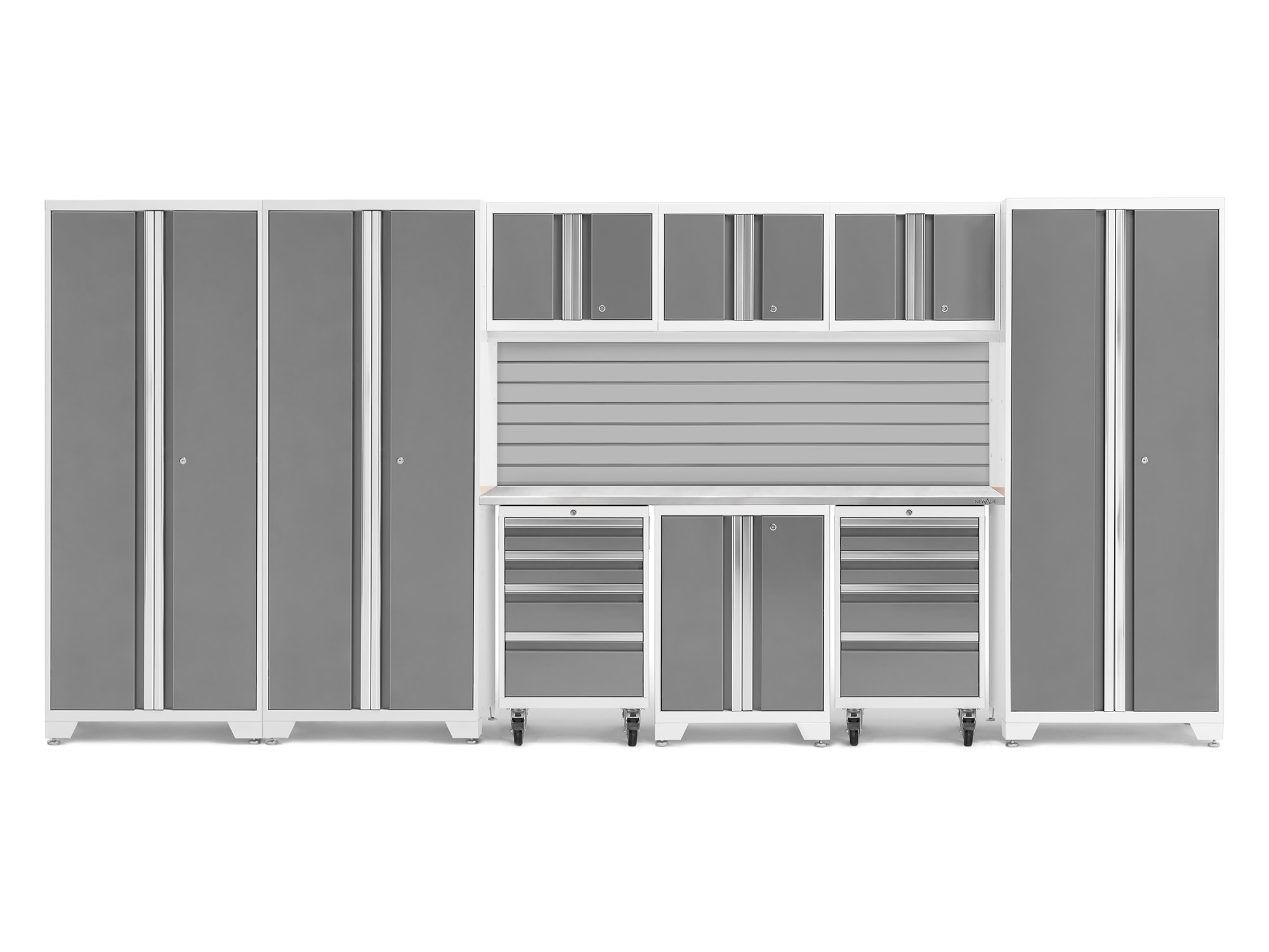 NewAge Products 56981 162-in W x 76.75-in H x 18-in D 9 -Cabinets Steel Platinum Garage Storage System