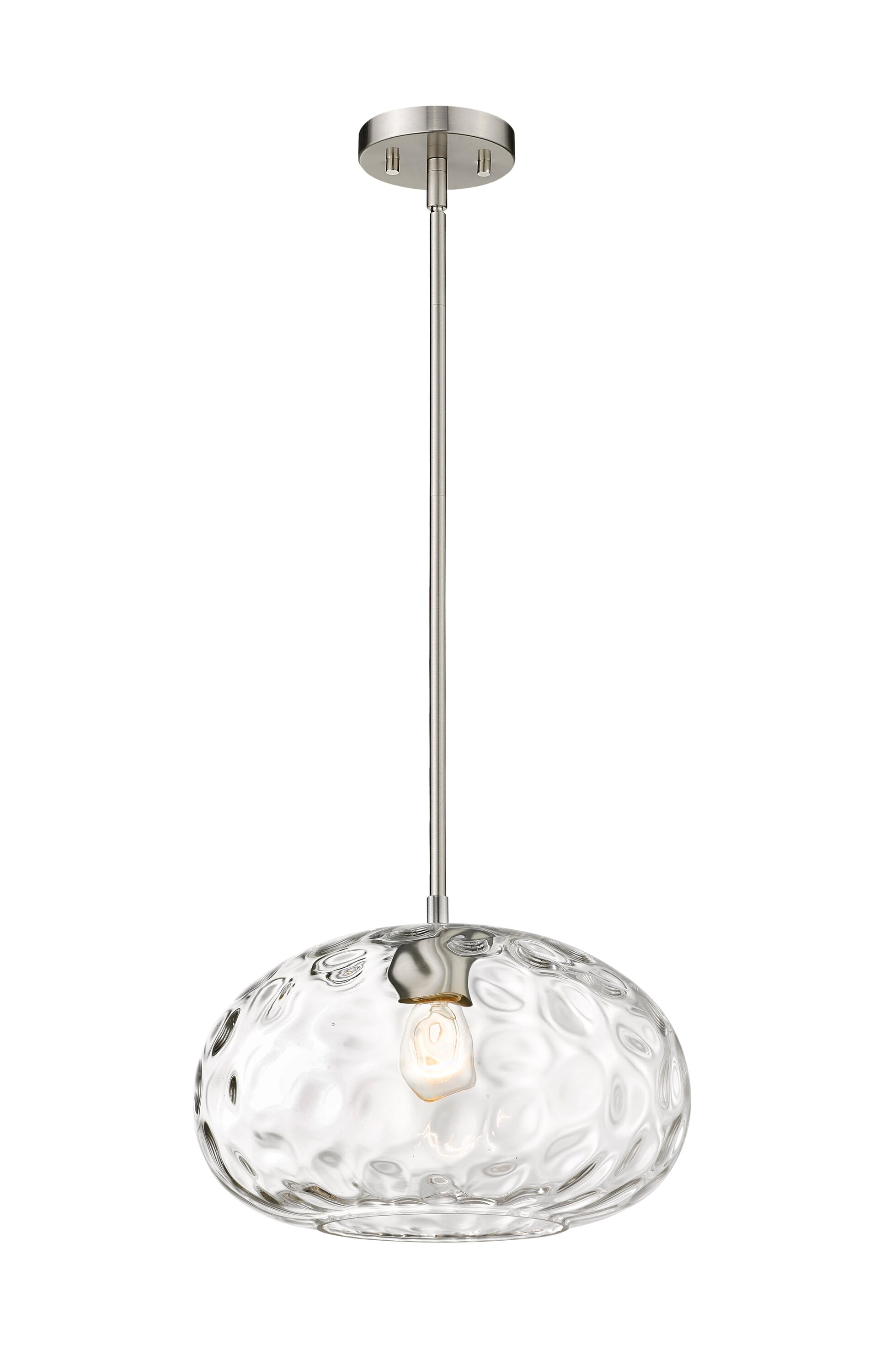 Chloe Contemporary 14" Water-Textured Glass Pendant in Brushed Nickel