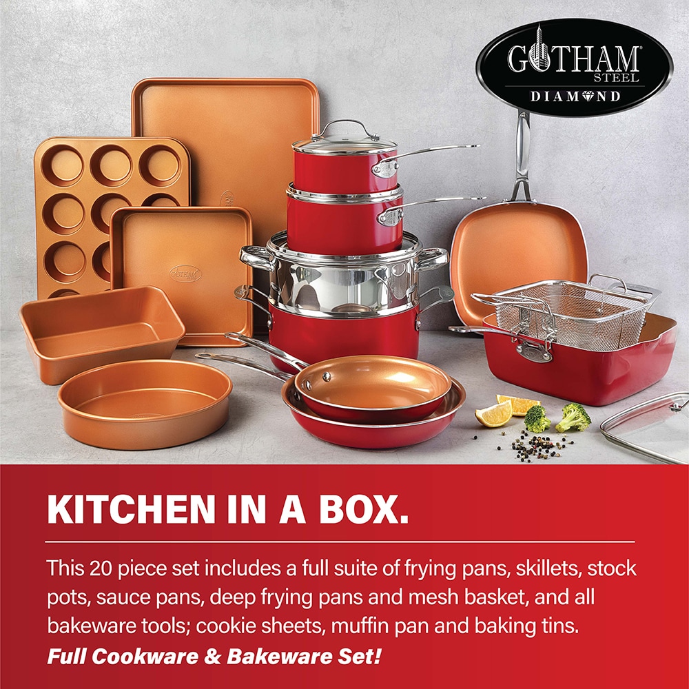 Gotham Steel 32 Pcs Cookware Set Bakeware and Food Storage Set Nonstick Pots  and Pans Set Red 
