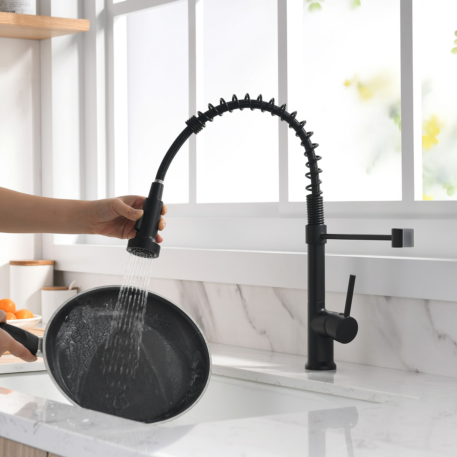 Fapully Matte Black Single Handle Pull Down Kitchen Faucet With Sprayer Fa B 1002b At 1599