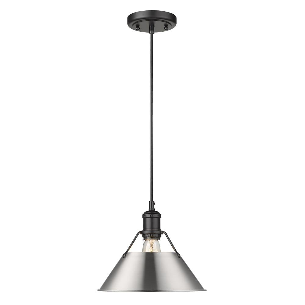 Golden Lighting 3306-M BLK-PW Orwell Matte Black Industrial Dome Mini Hanging Pendant light