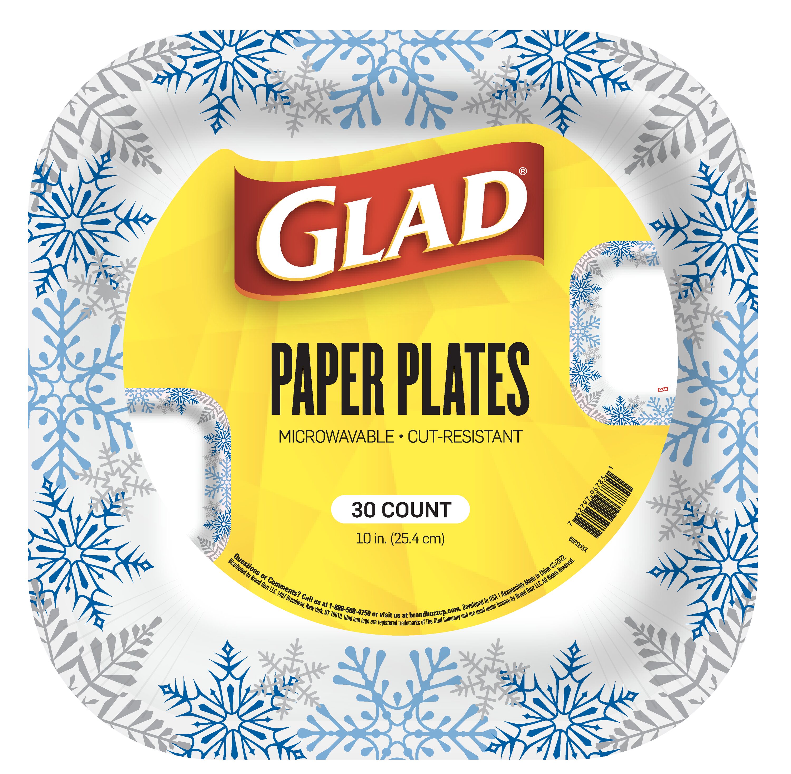 Glad Round Disposable Paper Plates 10 in, Blue Flower, Soak Proof, Cut  Proof, Microwave Safe Heavy Duty Paper Plates 10