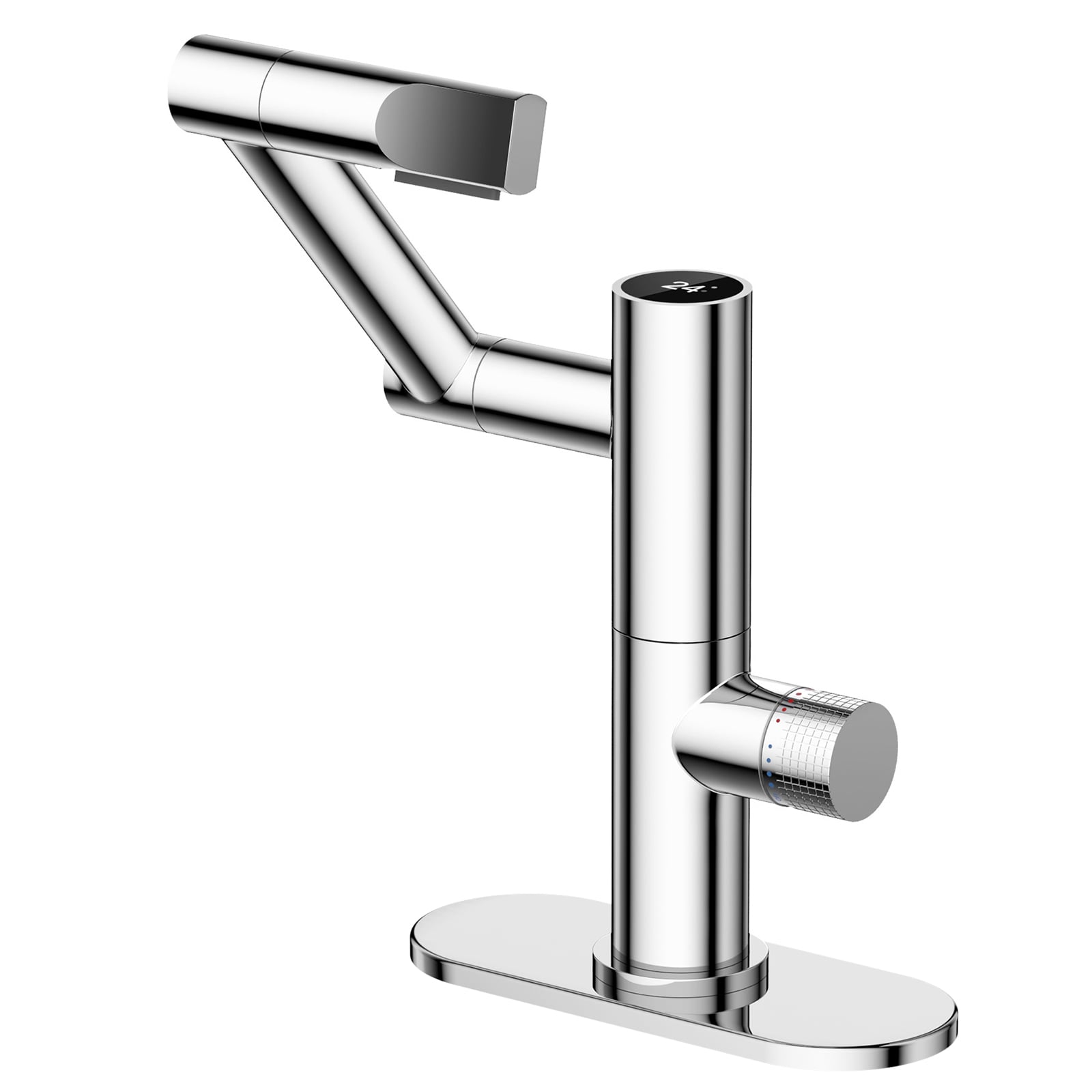 FURUISI LCH45A1 Polished Chrome Single hole 1-handle High-arc Commercial/Residential Handle Pull-down Bathroom Sink Faucet with Deck Plate