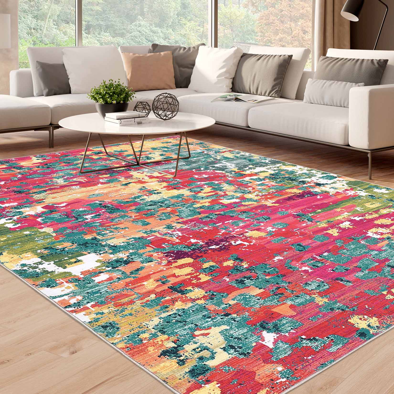 Garvee YXY-LO-PHO-11V4TJ0I 9 x 12 (ft) Loomed Polyester Red/Green Rectangular Indoor Abstract Mid-Century Modern Machine washable Area rug