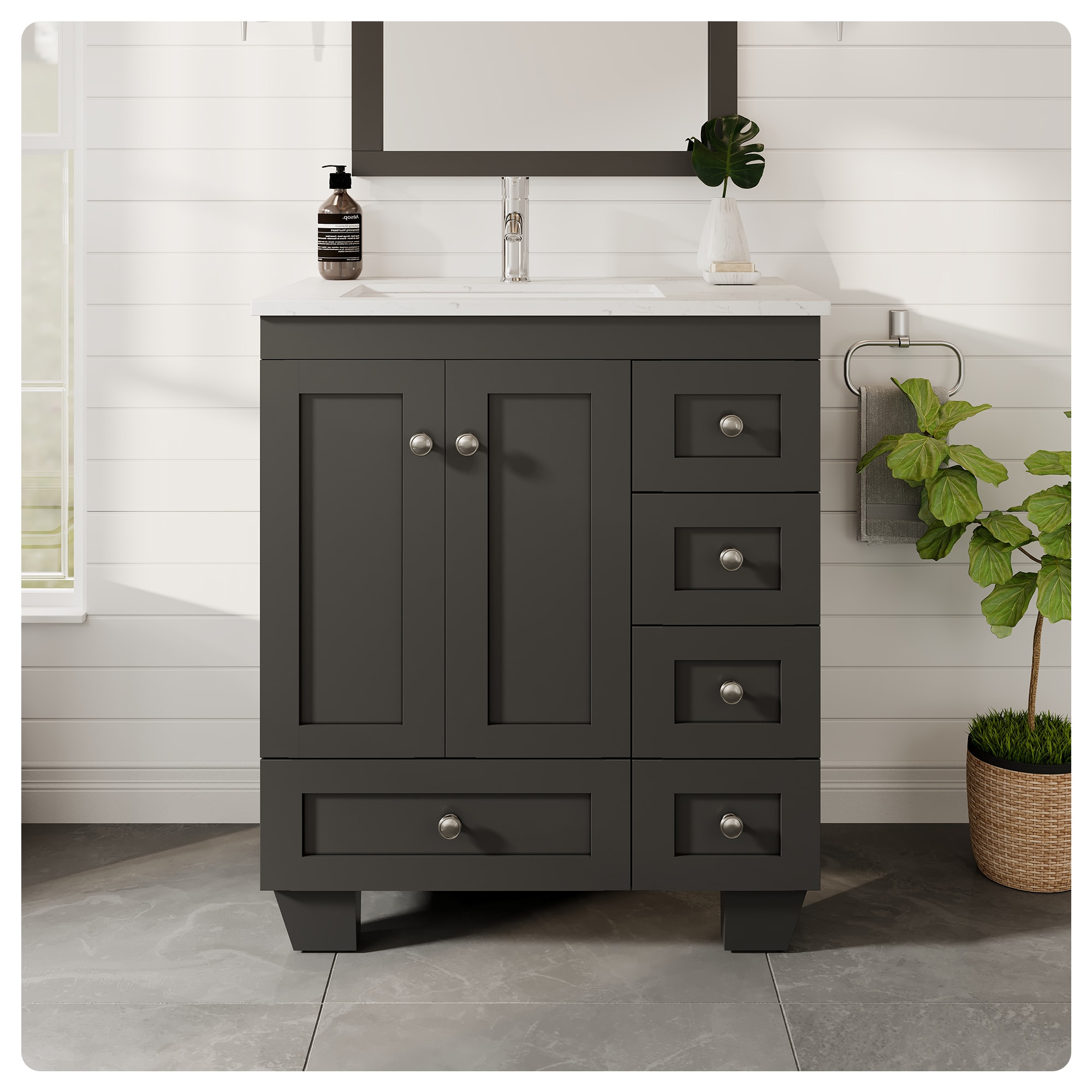 Eviva EVVN30-28X18ES-Q Happy 28-in Espresso Undermount Single Sink Bathroom Vanity with White Quartz Top