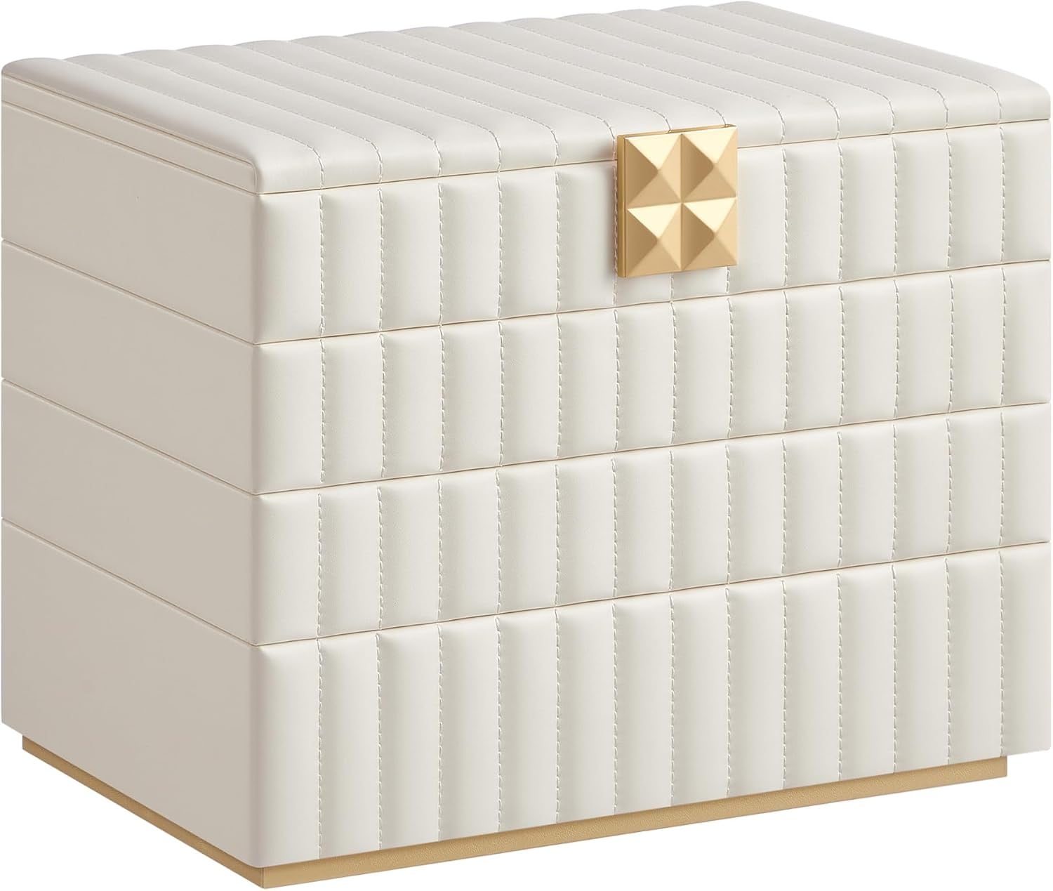 SONGMICS HOME Stackable Jewelry Box with Mirror PU Surface with Stitching in Cloud White