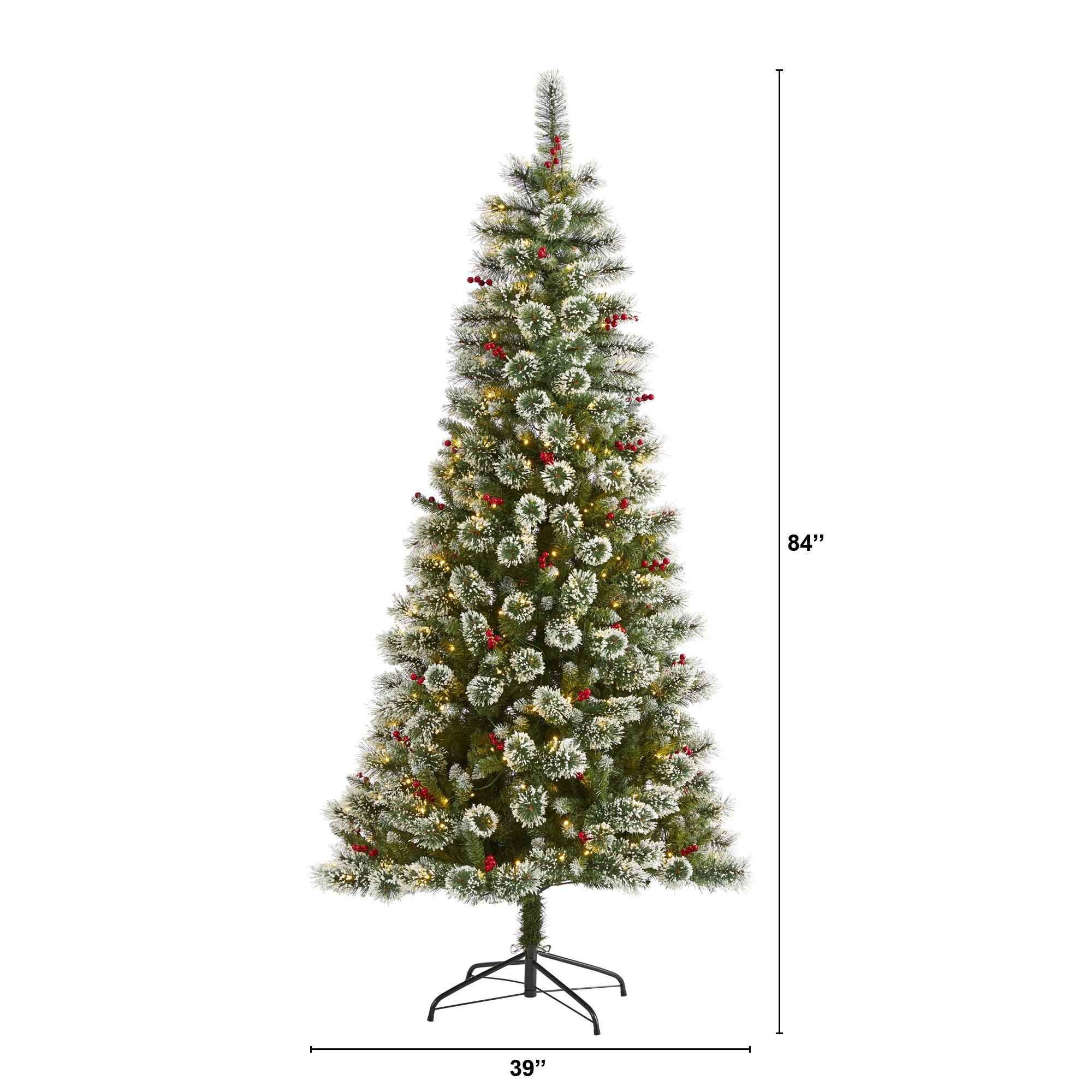 Nearly Natural 7-ft Pine Pre-lit Flocked Artificial Christmas Tree with ...