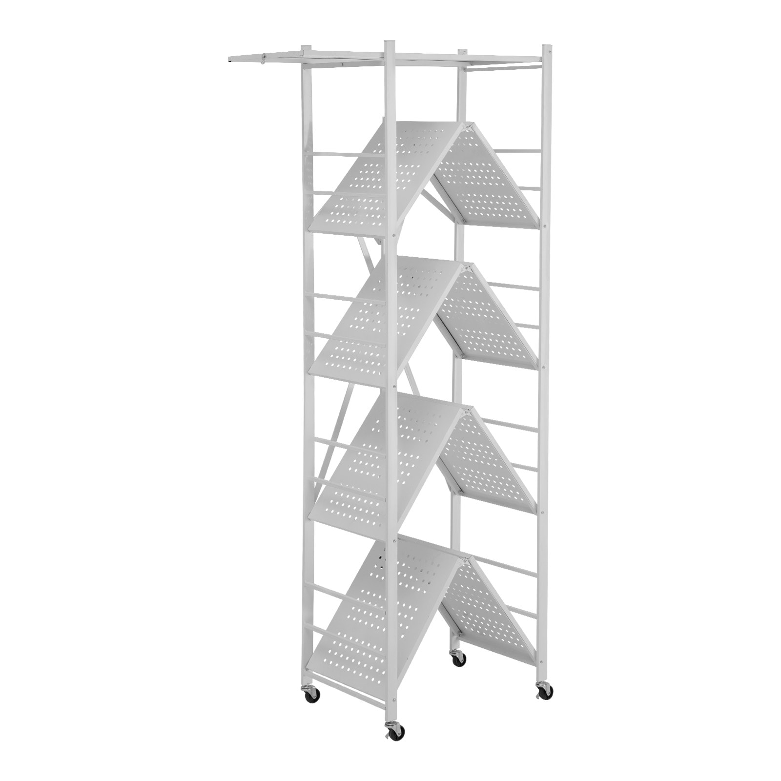 Huluwat Folding Storage Shelf with Wheels 5-Tier No Assembly Organizer Shelf White