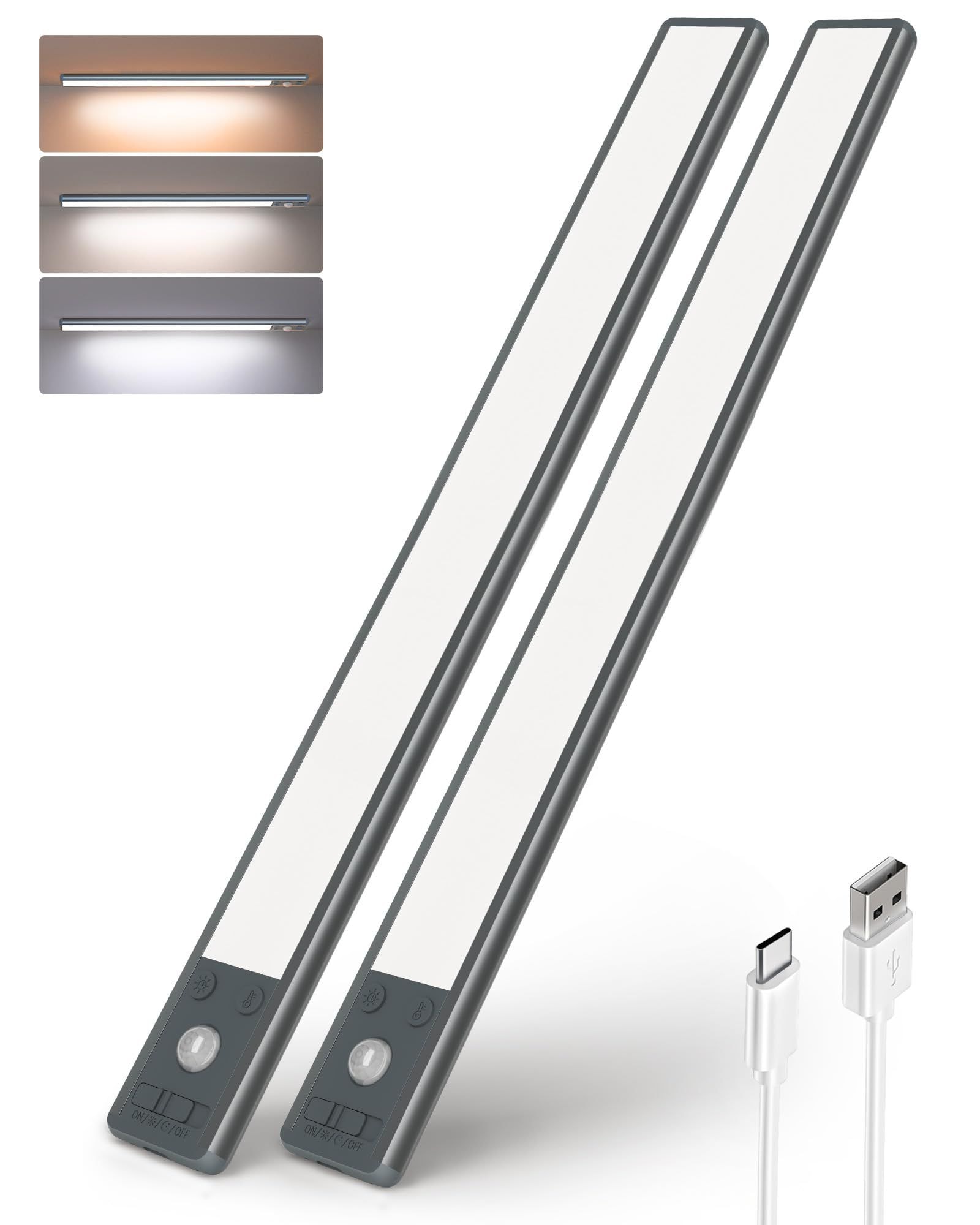 EZVALO EZL2401A-37-BK-2 14.57in Under Cabinet Light w/Dimmable LED Motion Sensor - 2 Pack Black